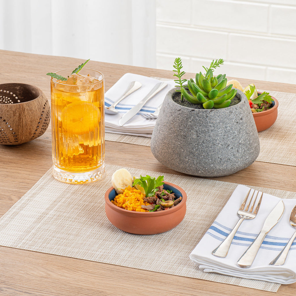 Terra Tek 7 oz Terracotta Cazuela Bowl - Blue Glazed Interior, Oven-Safe, Microwave-Safe - 4 1/2'' x 4 1/2'' x 1 1/2'' - 2 count box