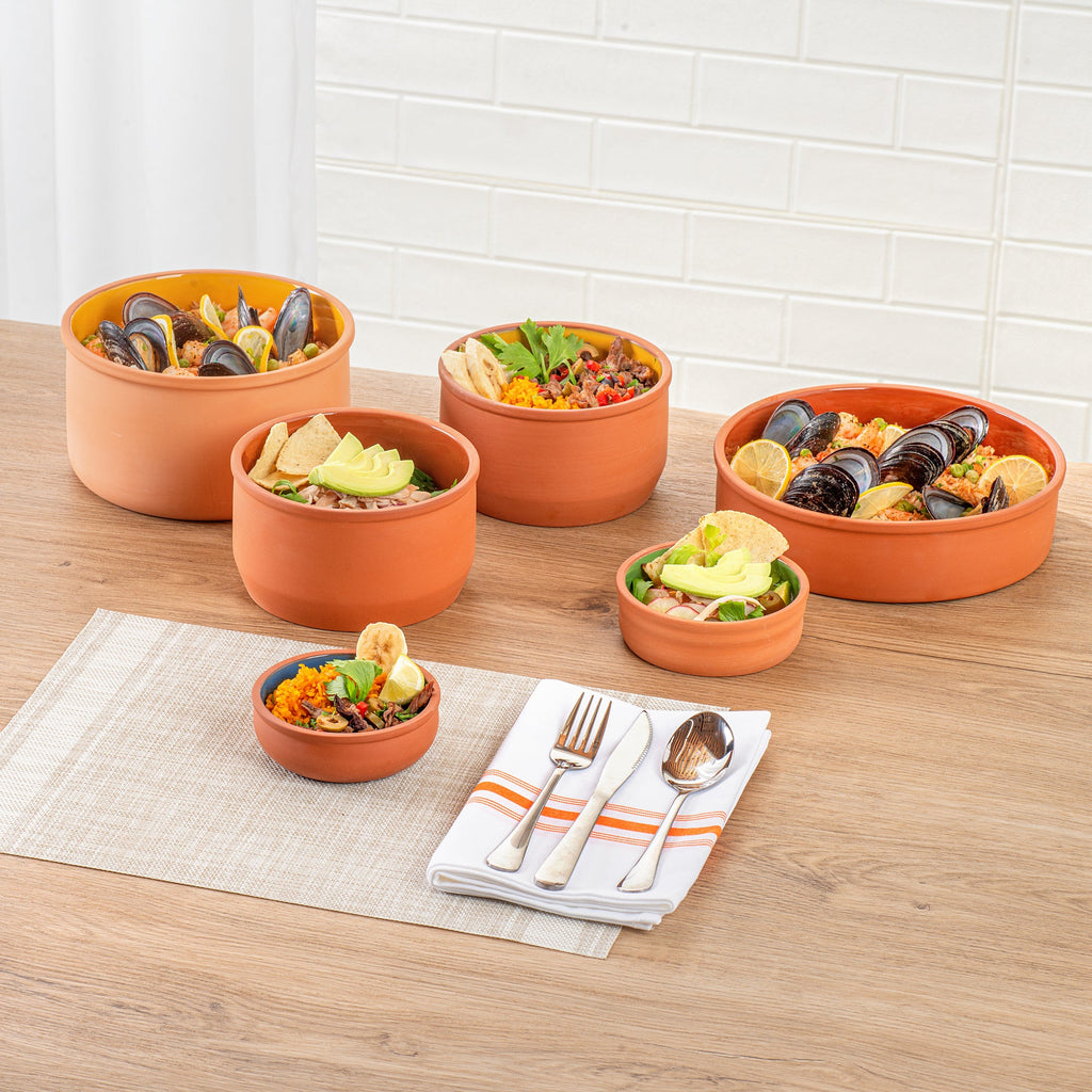 Terra Tek 7 oz Terracotta Cazuela Bowl - Blue Glazed Interior, Oven-Safe, Microwave-Safe - 4 1/2'' x 4 1/2'' x 1 1/2'' - 2 count box