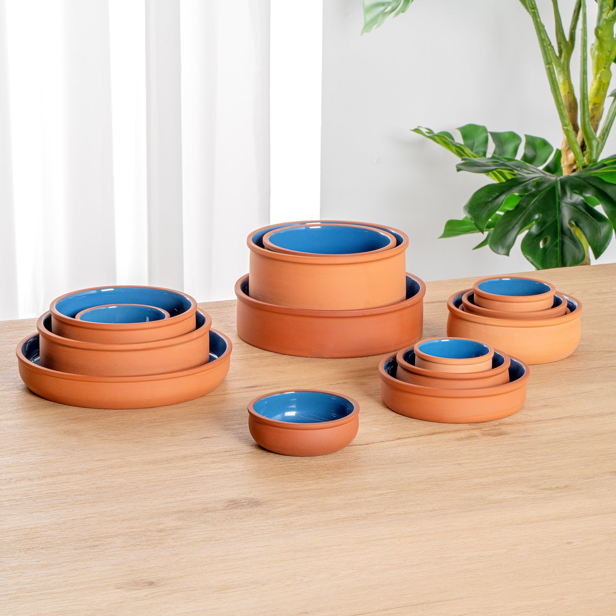 Terra Tek 7 oz Terracotta Cazuela Bowl - Blue Glazed Interior, Oven-Safe, Microwave-Safe - 4 1/2'' x 4 1/2'' x 1 1/2'' - 2 count box