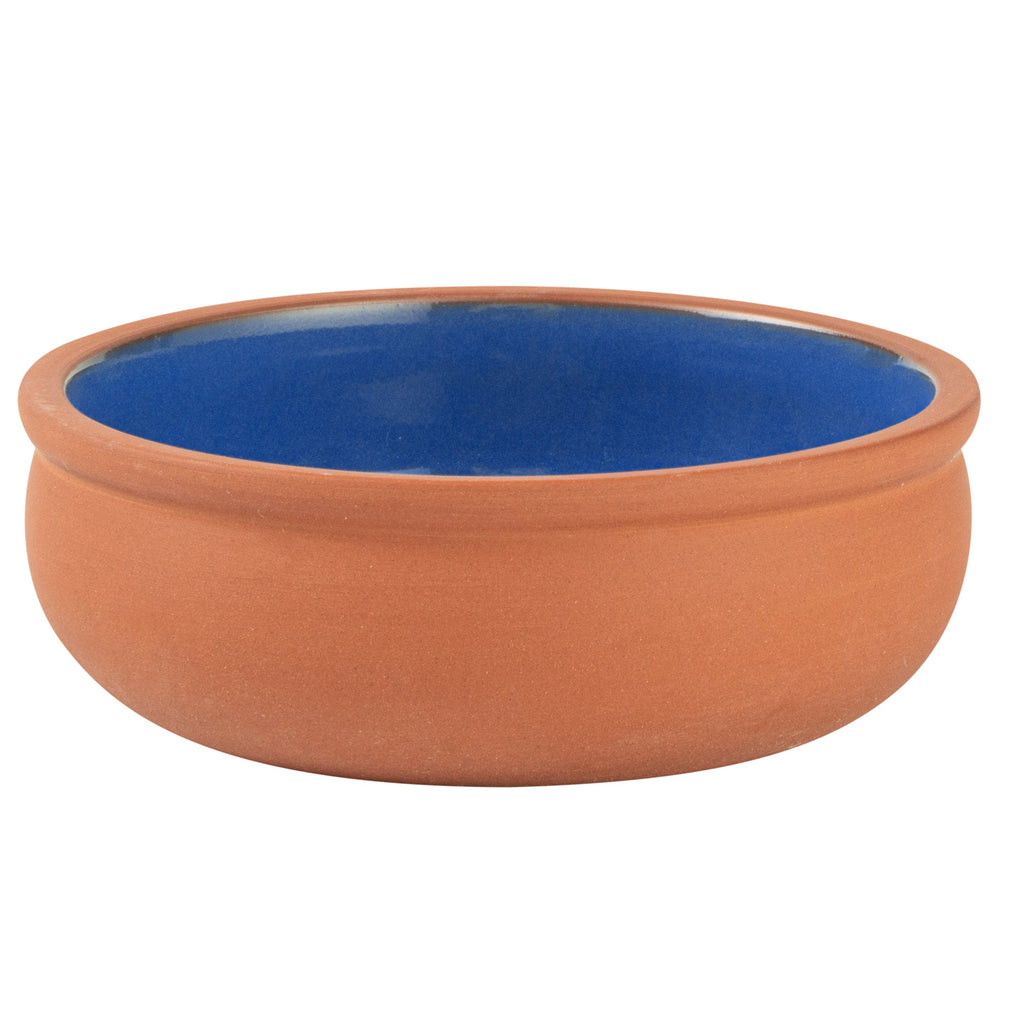 Terra Tek 7 oz Terracotta Cazuela Bowl - Blue Glazed Interior, Oven-Safe, Microwave-Safe - 4 1/2'' x 4 1/2'' x 1 1/2'' - 10 count box