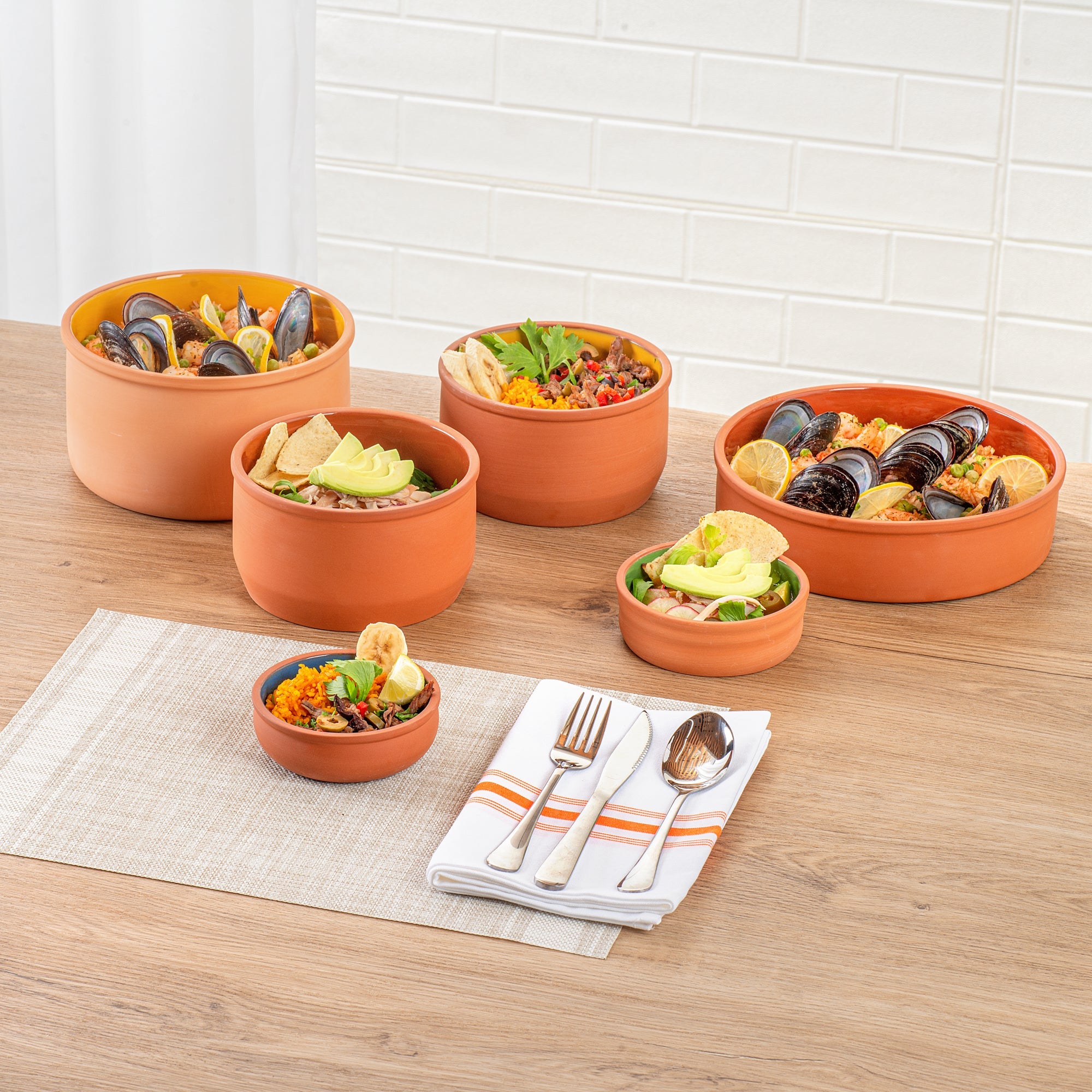 Terra Tek 7 oz Terracotta Cazuela Bowl - Blue Glazed Interior, Oven-Safe, Microwave-Safe - 4 1/2'' x 4 1/2'' x 1 1/2'' - 10 count box
