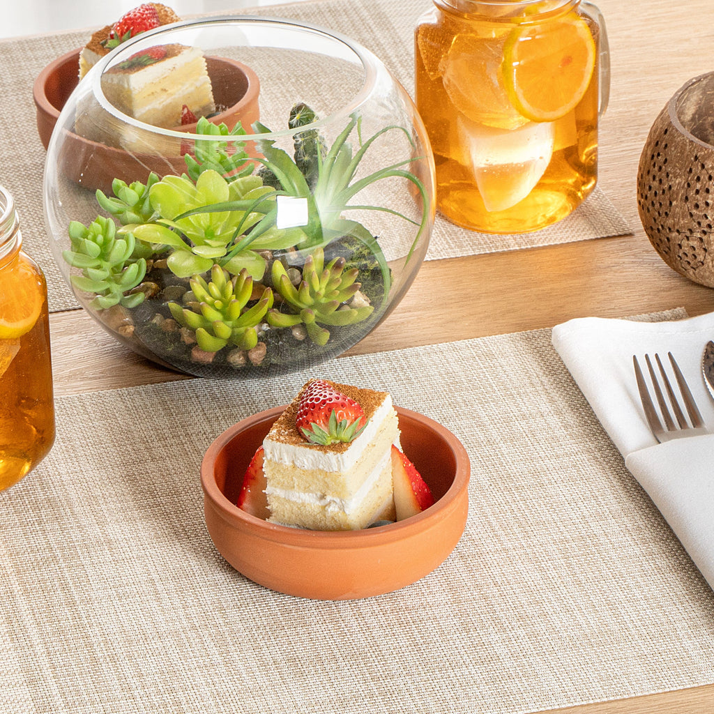 Terra Tek 7 oz Terracotta Cazuela Bowl - Brown Glazed Interior, Oven-Safe, Microwave-Safe - 4 1/2'' x 4 1/2'' x 1 1/2'' - 2 count box