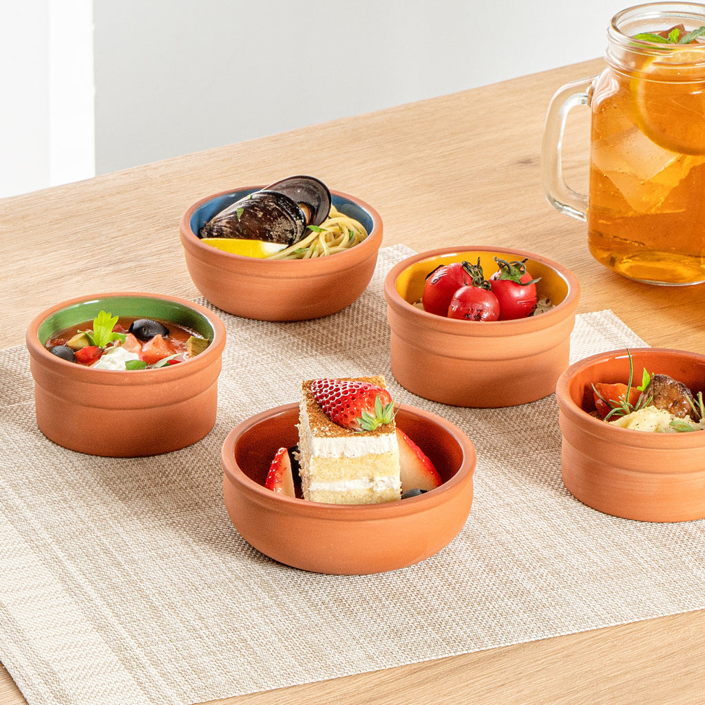 Terra Tek 7 oz Terracotta Cazuela Bowl - Brown Glazed Interior, Oven-Safe, Microwave-Safe - 4 1/2'' x 4 1/2'' x 1 1/2'' - 2 count box