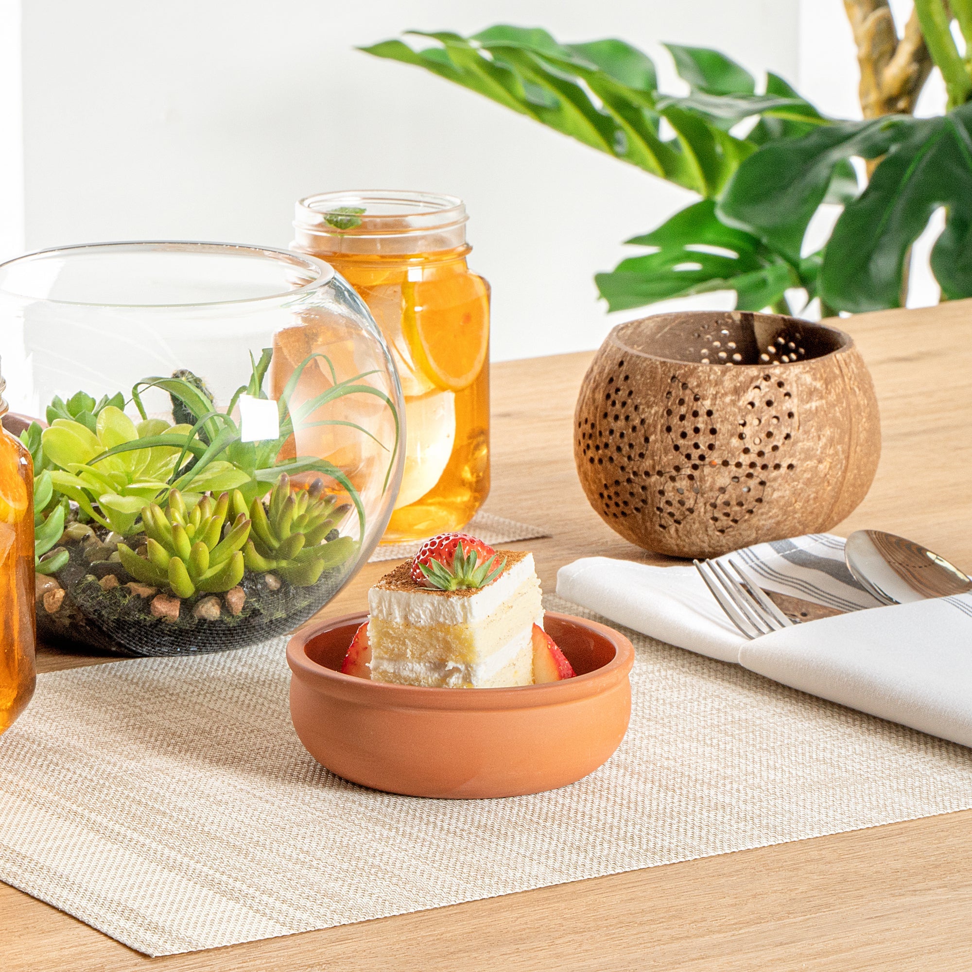 Terra Tek 7 oz Terracotta Cazuela Bowl - Brown Glazed Interior, Oven-Safe, Microwave-Safe - 4 1/2'' x 4 1/2'' x 1 1/2'' - 10 count box