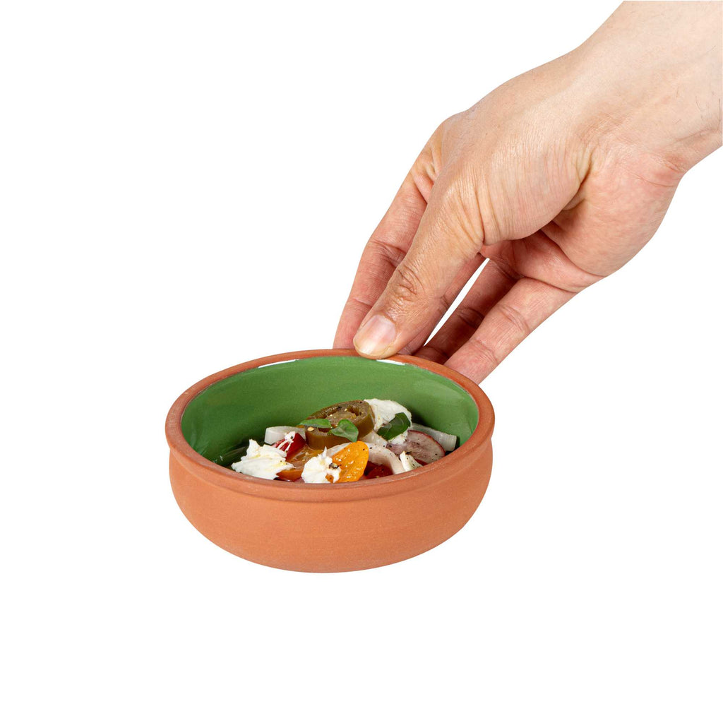 Terra Tek 7 oz Terracotta Cazuela Bowl - Green Glazed Interior, Oven-Safe, Microwave-Safe - 4 1/2'' x 4 1/2'' x 1 1/2'' - 2 count box