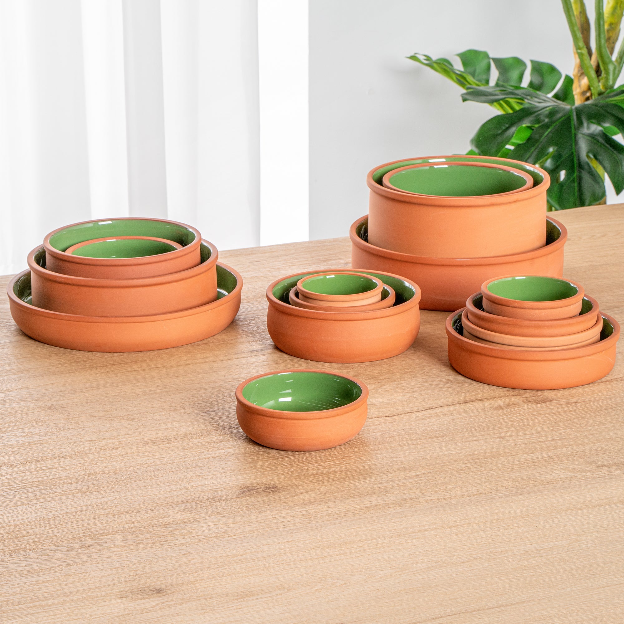 Terra Tek 7 oz Terracotta Cazuela Bowl - Green Glazed Interior, Oven-Safe, Microwave-Safe - 4 1/2'' x 4 1/2'' x 1 1/2'' - 10 count box