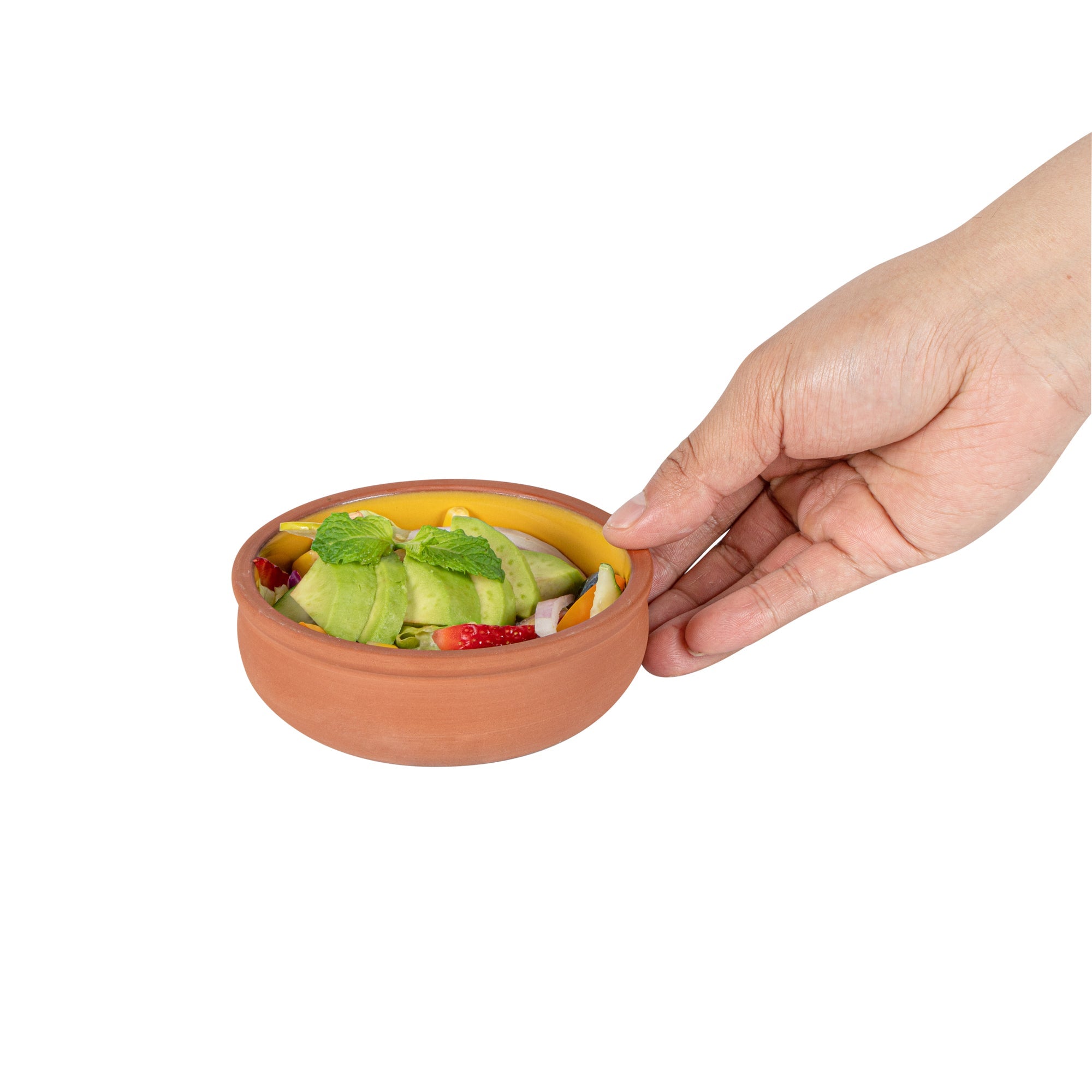 Terra Tek 7 oz Terracotta Cazuela Bowl - Yellow Glazed Interior, Oven-Safe, Microwave-Safe - 4 1/2'' x 4 1/2'' x 1 1/2'' - 2 count box