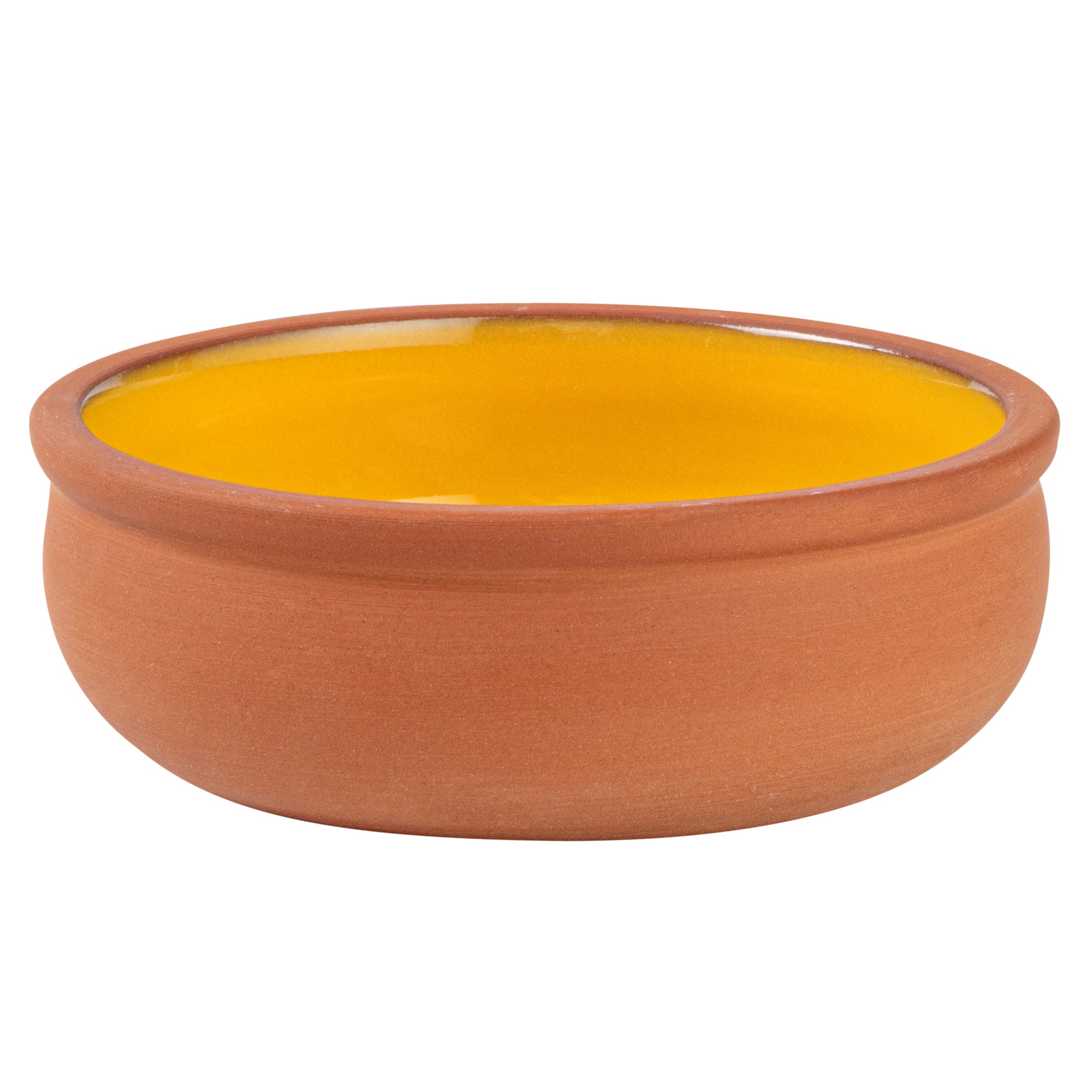 Terra Tek 7 oz Terracotta Cazuela Bowl - Yellow Glazed Interior, Oven-Safe, Microwave-Safe - 4 1/2'' x 4 1/2'' x 1 1/2'' - 2 count box