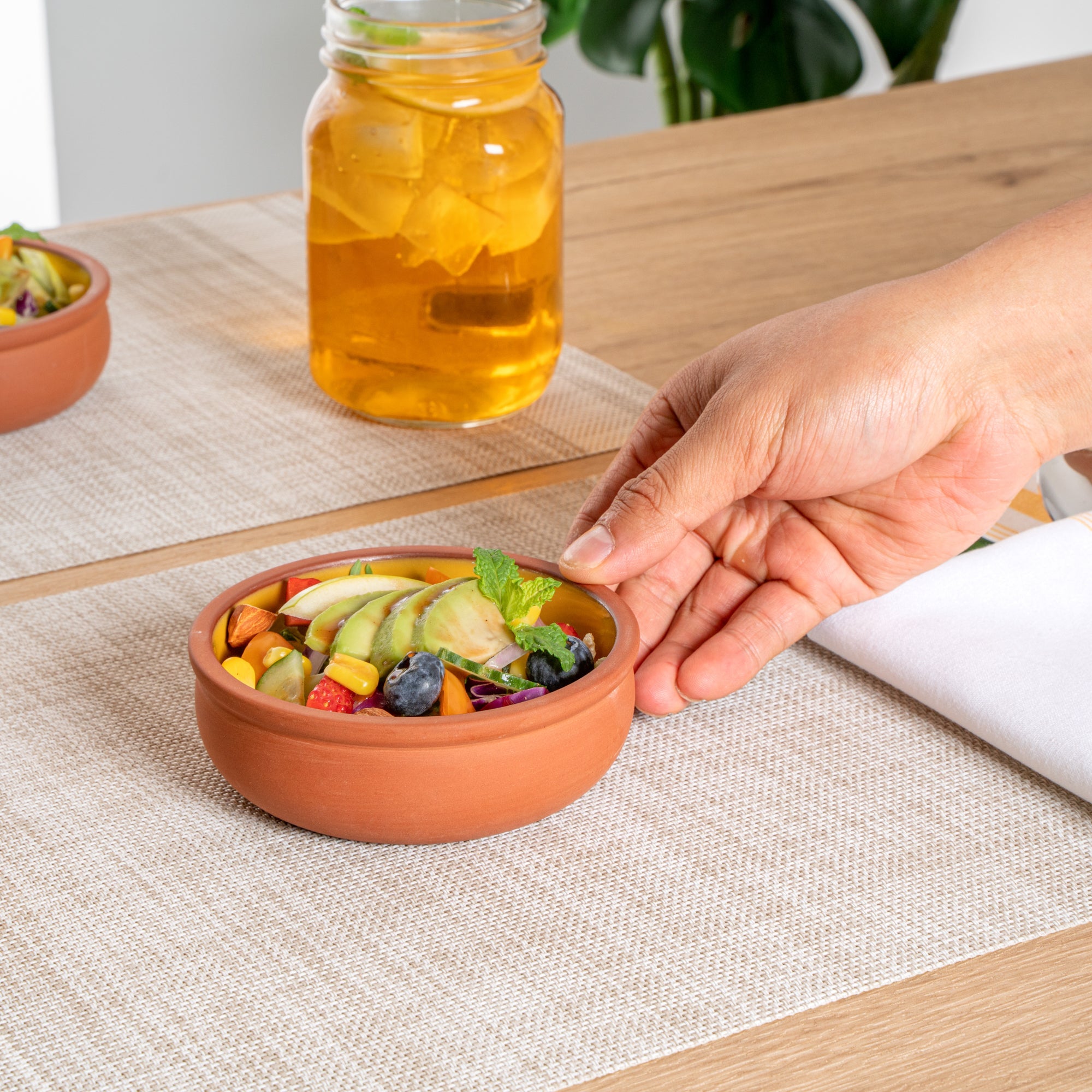 Terra Tek 7 oz Terracotta Cazuela Bowl - Yellow Glazed Interior, Oven-Safe, Microwave-Safe - 4 1/2'' x 4 1/2'' x 1 1/2'' - 2 count box