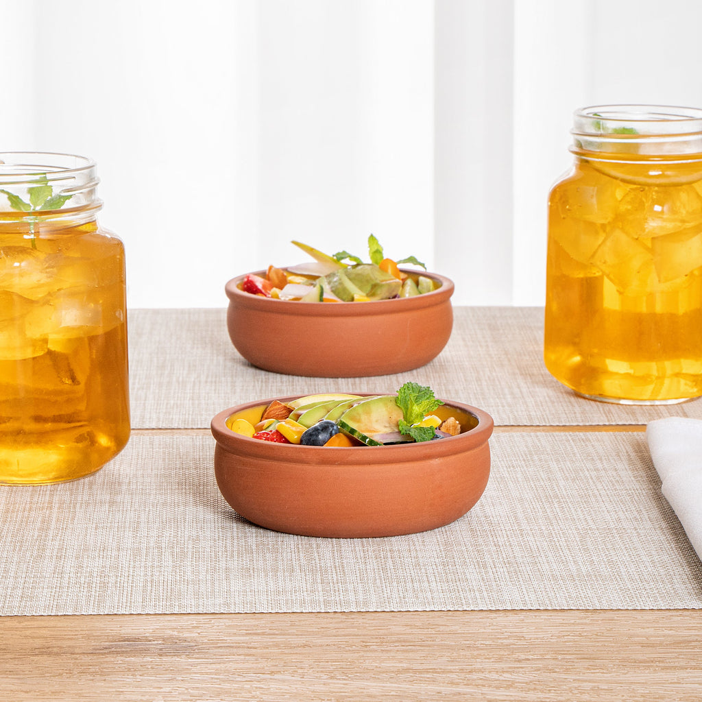 Terra Tek 7 oz Terracotta Cazuela Bowl - Yellow Glazed Interior, Oven-Safe, Microwave-Safe - 4 1/2'' x 4 1/2'' x 1 1/2'' - 2 count box