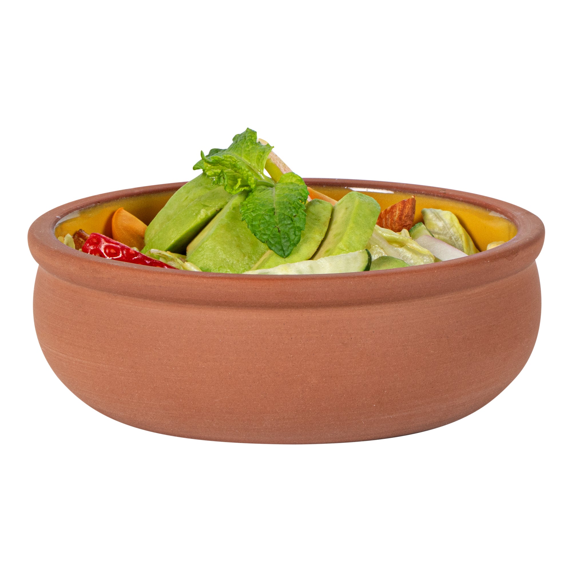 Terra Tek 7 oz Terracotta Cazuela Bowl - Yellow Glazed Interior, Oven-Safe, Microwave-Safe - 4 1/2'' x 4 1/2'' x 1 1/2'' - 10 count box