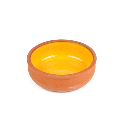 Terra Tek 7 oz Terracotta Cazuela Bowl - Yellow Glazed Interior, Oven-Safe, Microwave-Safe - 4 1/2'' x 4 1/2'' x 1 1/2'' - 10 count box