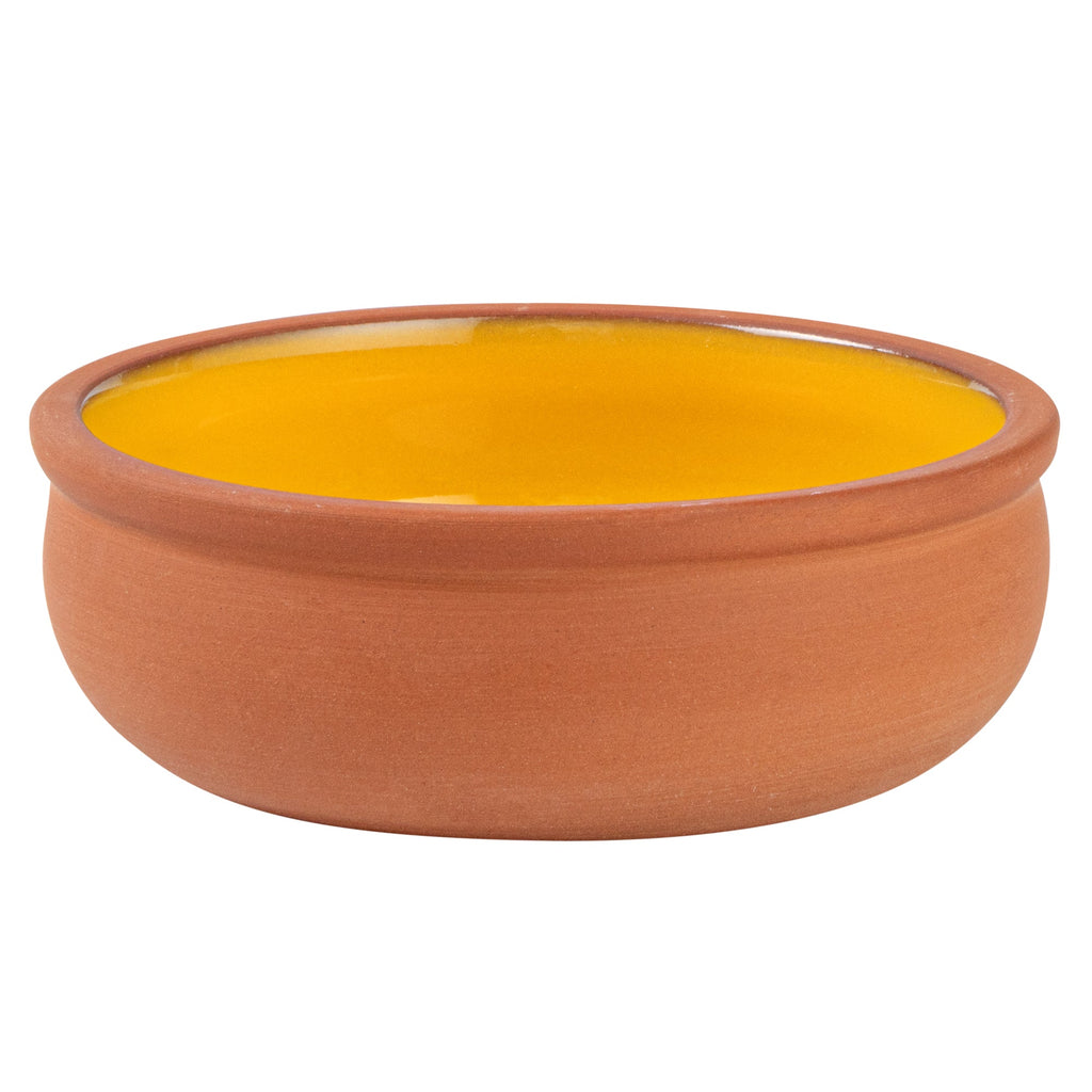 Terra Tek 7 oz Terracotta Cazuela Bowl - Yellow Glazed Interior, Oven-Safe, Microwave-Safe - 4 1/2'' x 4 1/2'' x 1 1/2'' - 10 count box