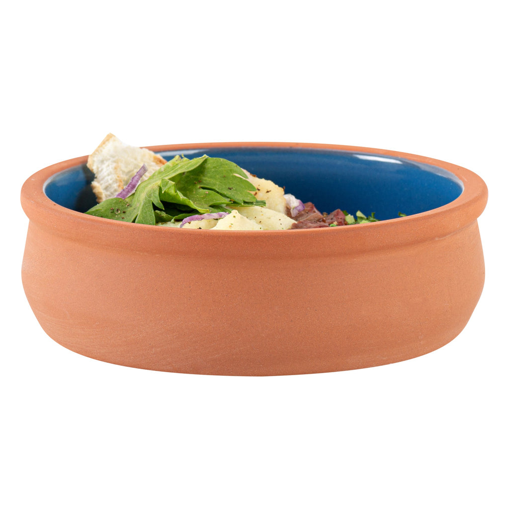 Terra Tek 9 oz Terracotta Cazuela Bowl - Blue Glazed Interior, Oven-Safe, Microwave-Safe - 4 3/4'' x 4 3/4'' x 1 1/2'' - 2 count box