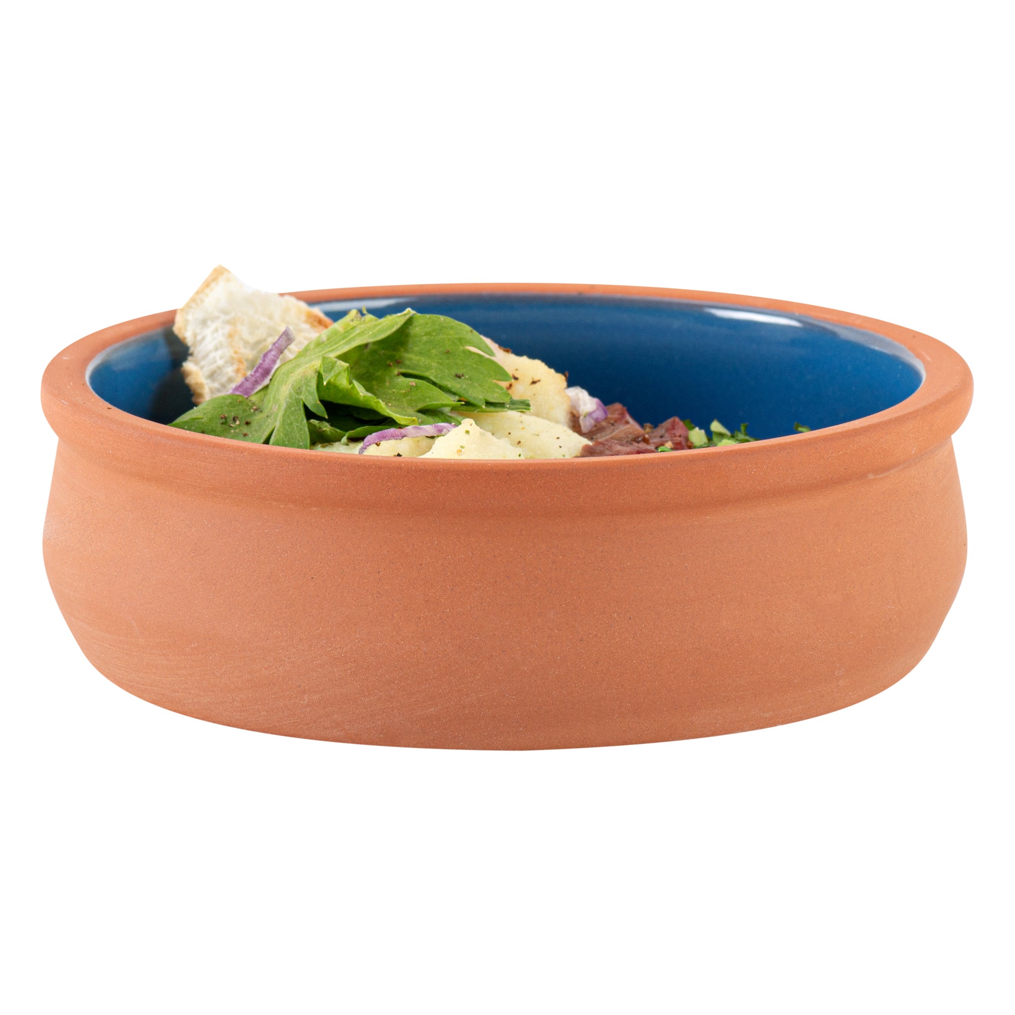 Terra Tek 9 oz Terracotta Cazuela Bowl - Blue Glazed Interior, Oven-Safe, Microwave-Safe - 4 3/4'' x 4 3/4'' x 1 1/2'' - 2 count box