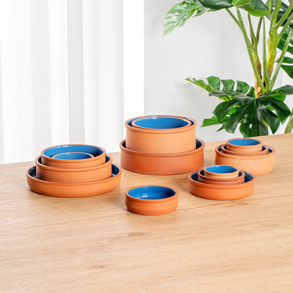 Terra Tek 9 oz Terracotta Cazuela Bowl - Blue Glazed Interior, Oven-Safe, Microwave-Safe - 4 3/4'' x 4 3/4'' x 1 1/2'' - 2 count box