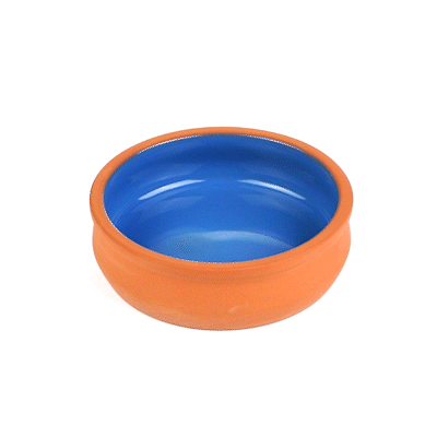 Terra Tek 9 oz Terracotta Cazuela Bowl - Blue Glazed Interior, Oven-Safe, Microwave-Safe - 4 3/4'' x 4 3/4'' x 1 1/2'' - 10 count box