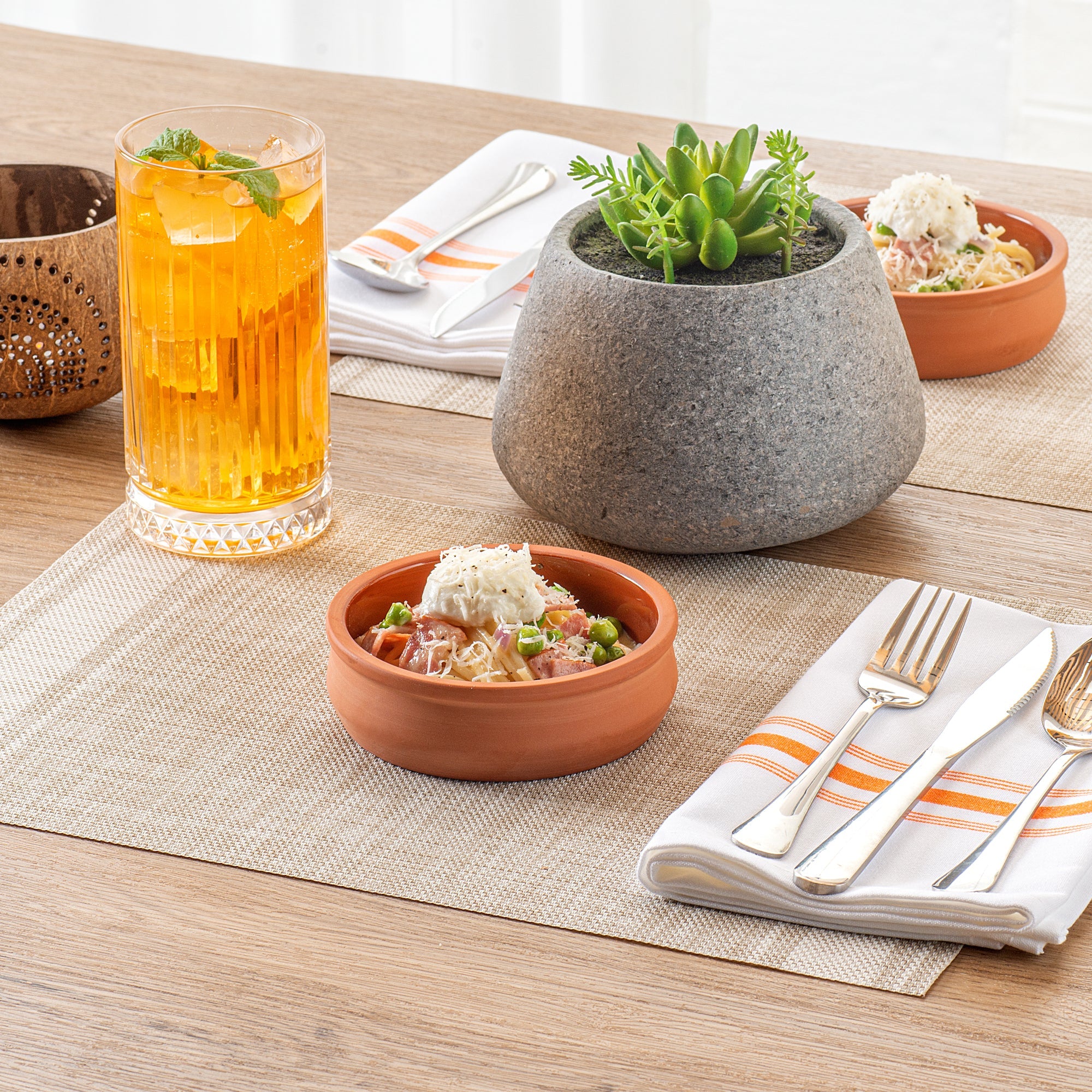Terra Tek 9 oz Terracotta Cazuela Bowl - Brown Glazed Interior, Oven-Safe, Microwave-Safe - 4 3/4'' x 4 3/4'' x 1 1/2'' - 2 count box