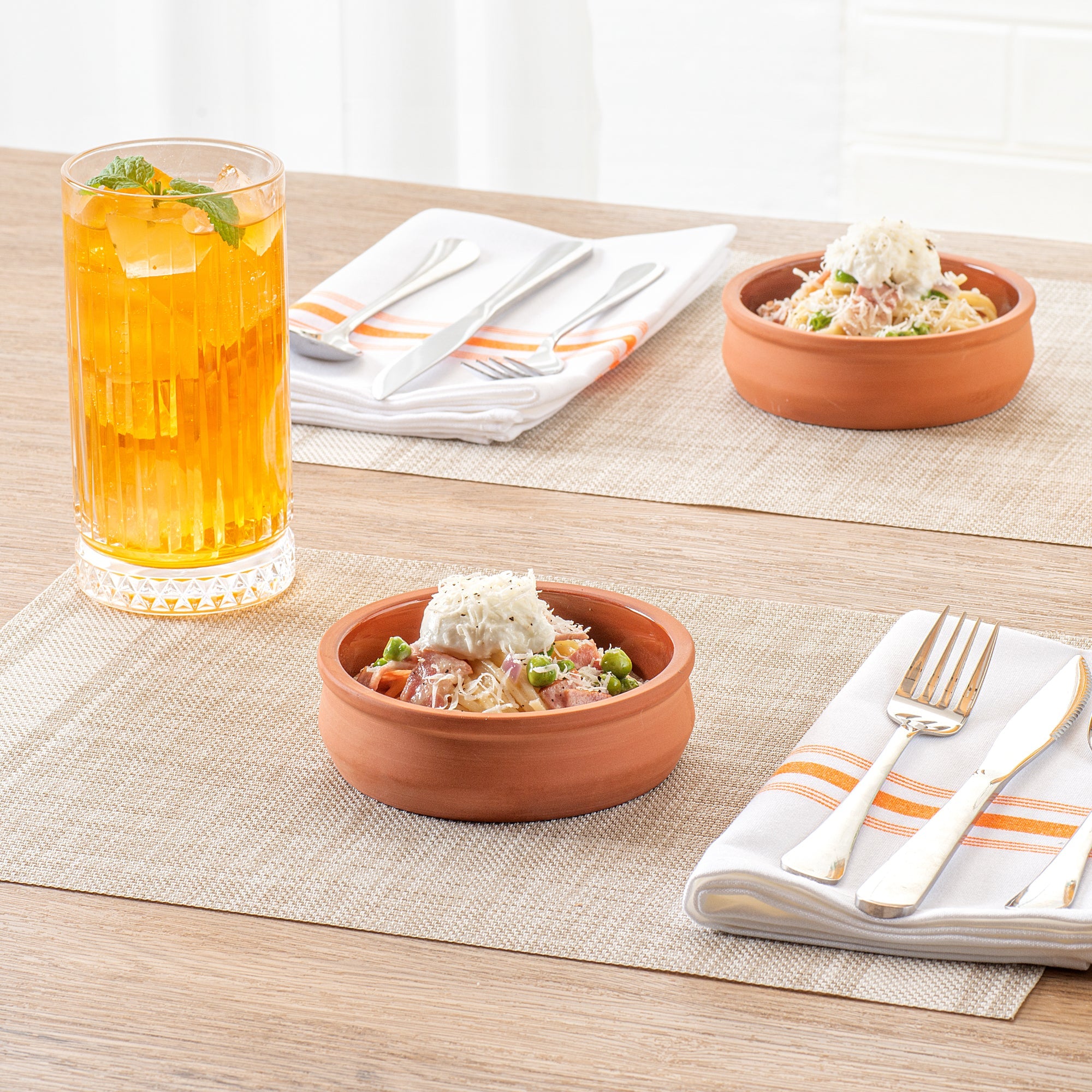 Terra Tek 9 oz Terracotta Cazuela Bowl - Brown Glazed Interior, Oven-Safe, Microwave-Safe - 4 3/4'' x 4 3/4'' x 1 1/2'' - 10 count box