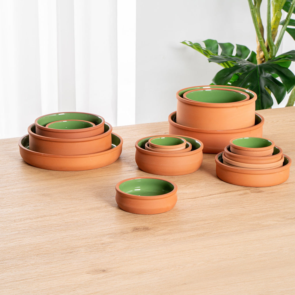 Terra Tek 9 oz Terracotta Cazuela Bowl - Green Glazed Interior, Oven-Safe, Microwave-Safe - 4 3/4'' x 4 3/4'' x 1 1/2'' - 2 count box