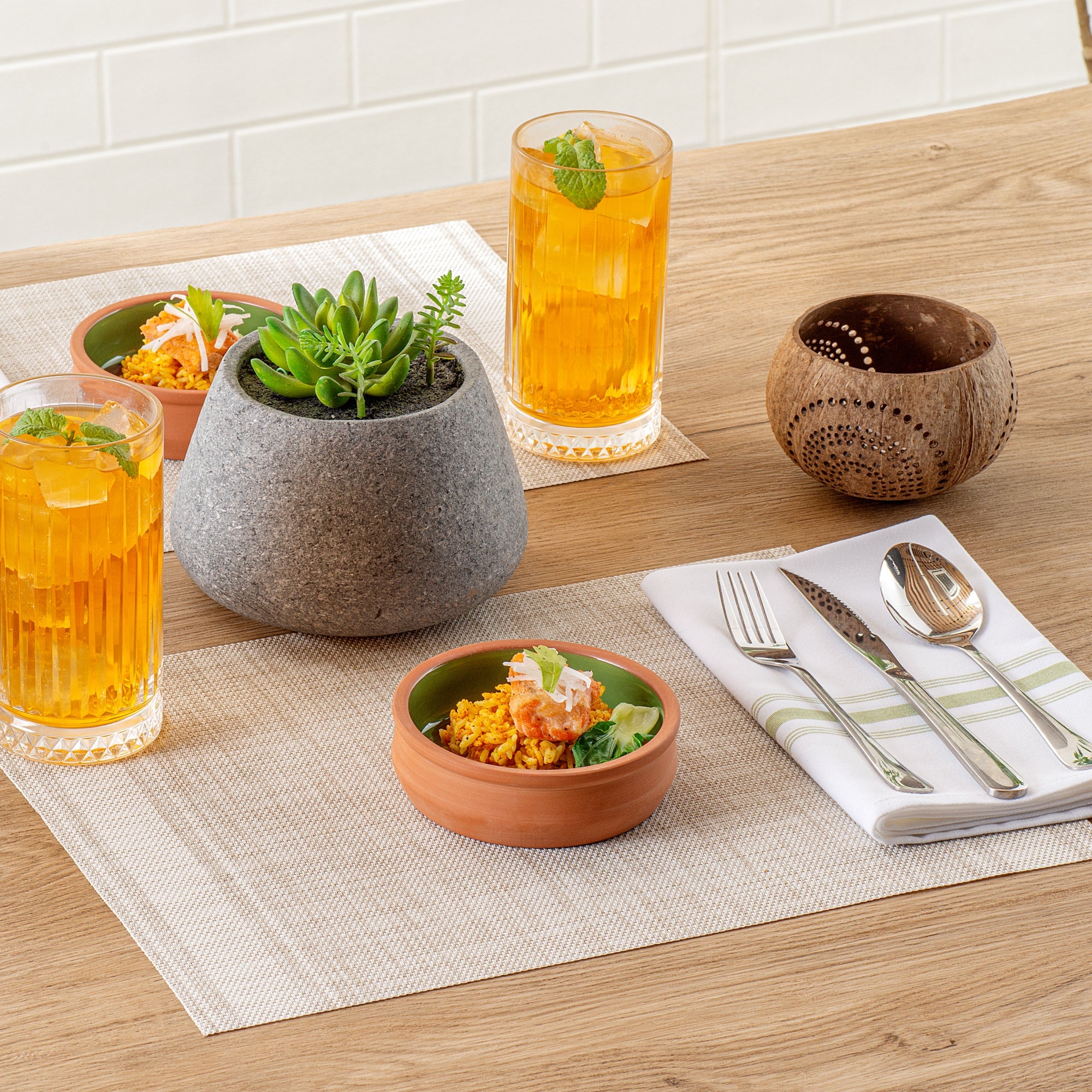 Terra Tek 9 oz Terracotta Cazuela Bowl - Green Glazed Interior, Oven-Safe, Microwave-Safe - 4 3/4'' x 4 3/4'' x 1 1/2'' - 10 count box