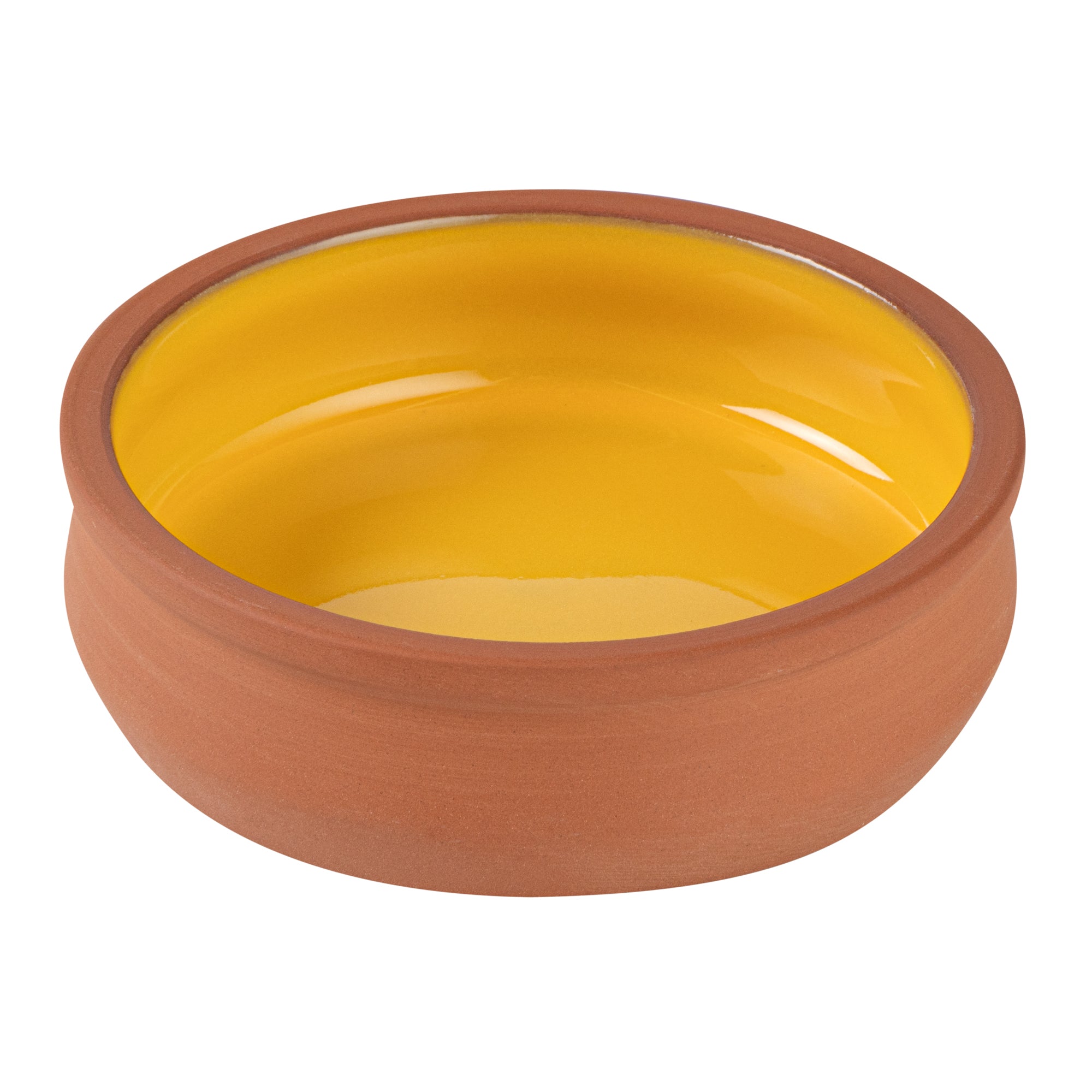 Terra Tek 9 oz Terracotta Cazuela Bowl - Yellow Glazed Interior, Oven-Safe, Microwave-Safe - 4 3/4'' x 4 3/4'' x 1 1/2'' - 2 count box