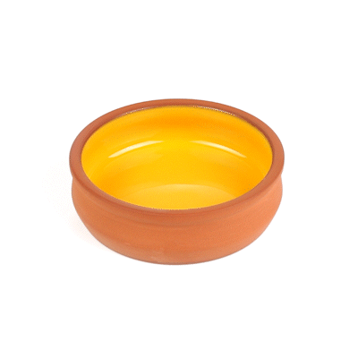 Terra Tek 9 oz Terracotta Cazuela Bowl - Yellow Glazed Interior, Oven-Safe, Microwave-Safe - 4 3/4'' x 4 3/4'' x 1 1/2'' - 2 count box