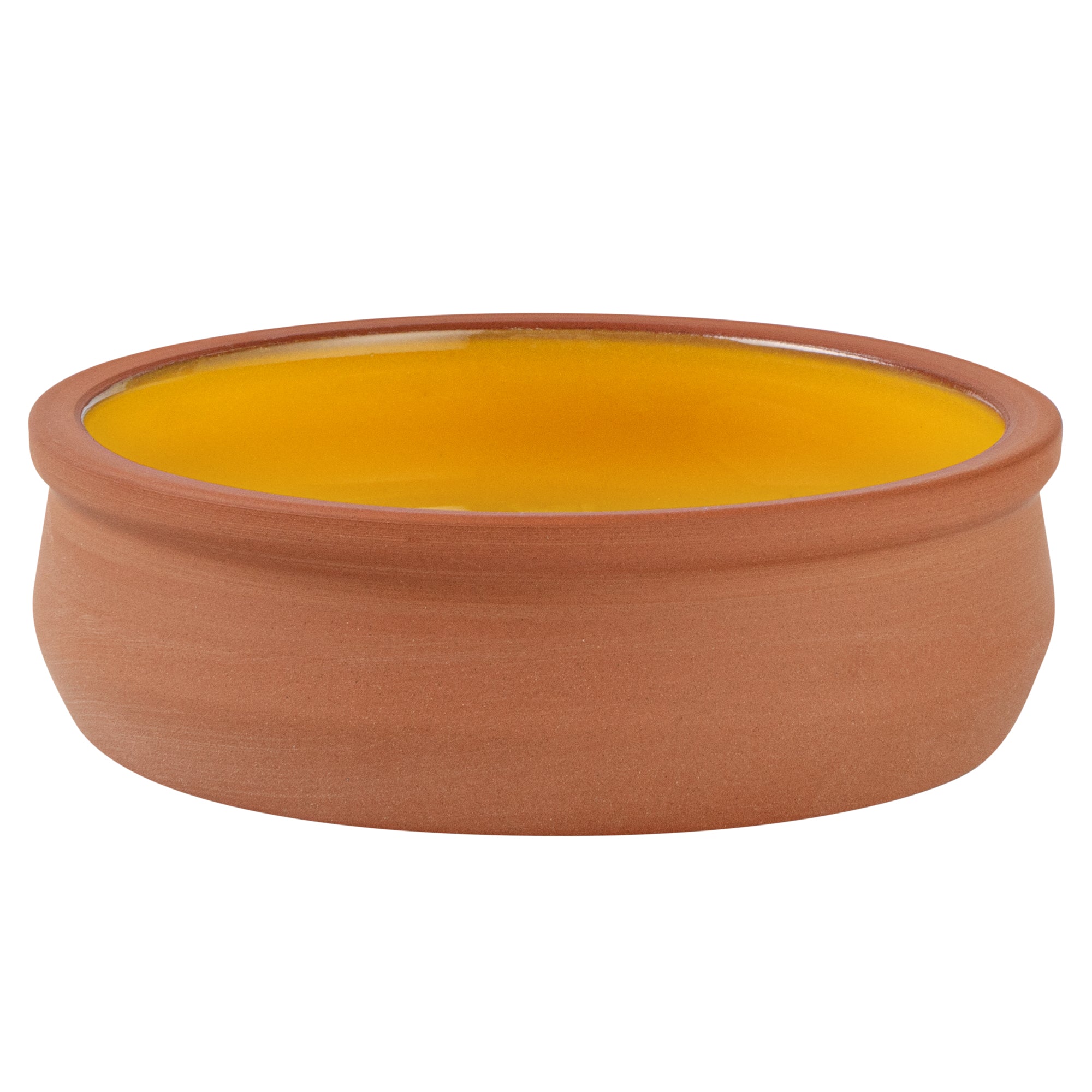 Terra Tek 9 oz Terracotta Cazuela Bowl - Yellow Glazed Interior, Oven-Safe, Microwave-Safe - 4 3/4'' x 4 3/4'' x 1 1/2'' - 2 count box
