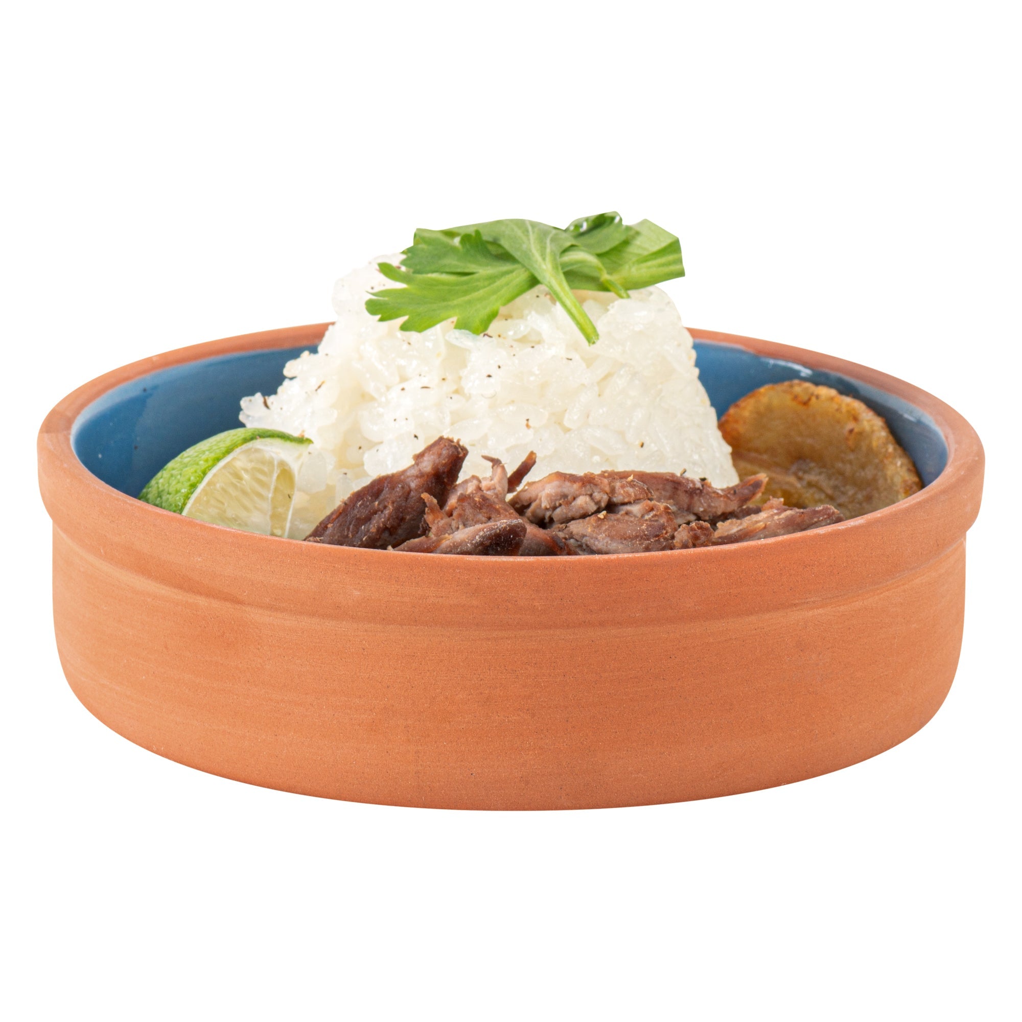 Terra Tek 9 oz Terracotta Cazuela Bowl - Blue Glazed Interior, Oven-Safe, Microwave-Safe - 5'' x 5'' x 1 1/4'' - 2 count box