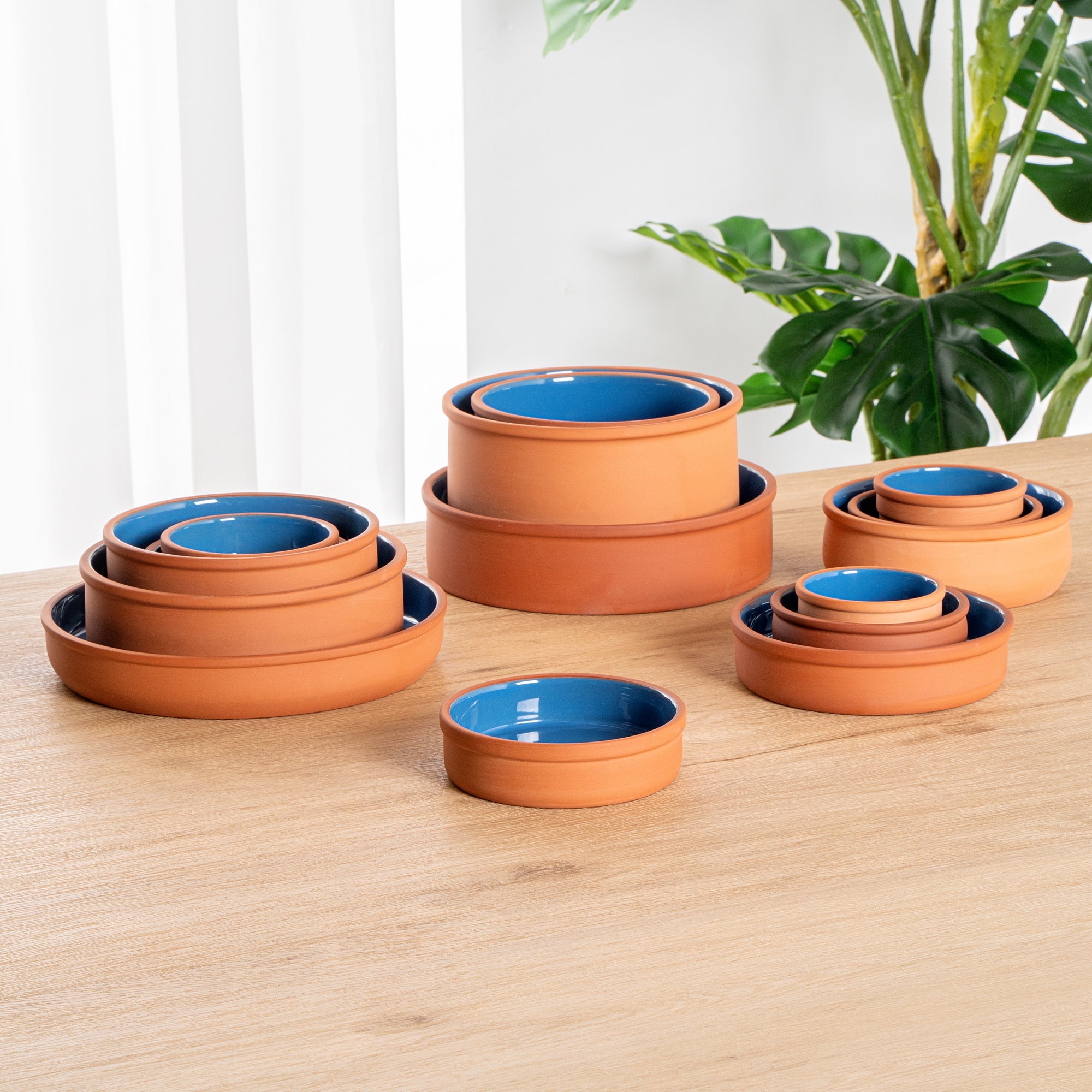 Terra Tek 9 oz Terracotta Cazuela Bowl - Blue Glazed Interior, Oven-Safe, Microwave-Safe - 5'' x 5'' x 1 1/4'' - 2 count box