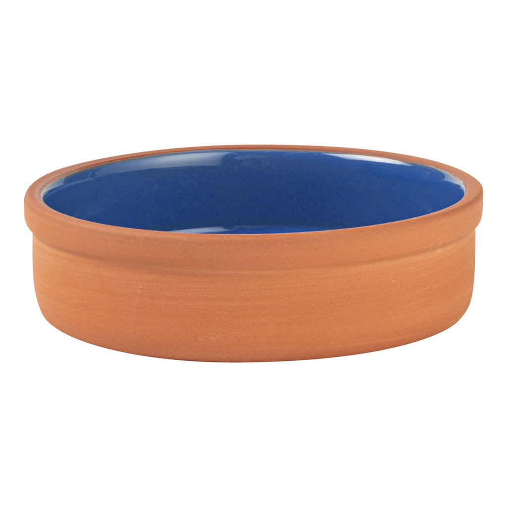 Terra Tek 9 oz Terracotta Cazuela Bowl - Blue Glazed Interior, Oven-Safe, Microwave-Safe - 5'' x 5'' x 1 1/4'' - 10 count box
