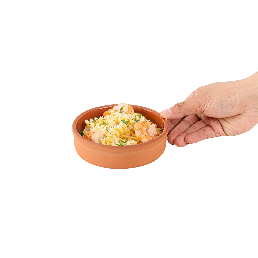 Terra Tek 9 oz Terracotta Cazuela Bowl - Brown Glazed Interior, Oven-Safe, Microwave-Safe - 5'' x 5'' x 1 1/4'' - 10 count box