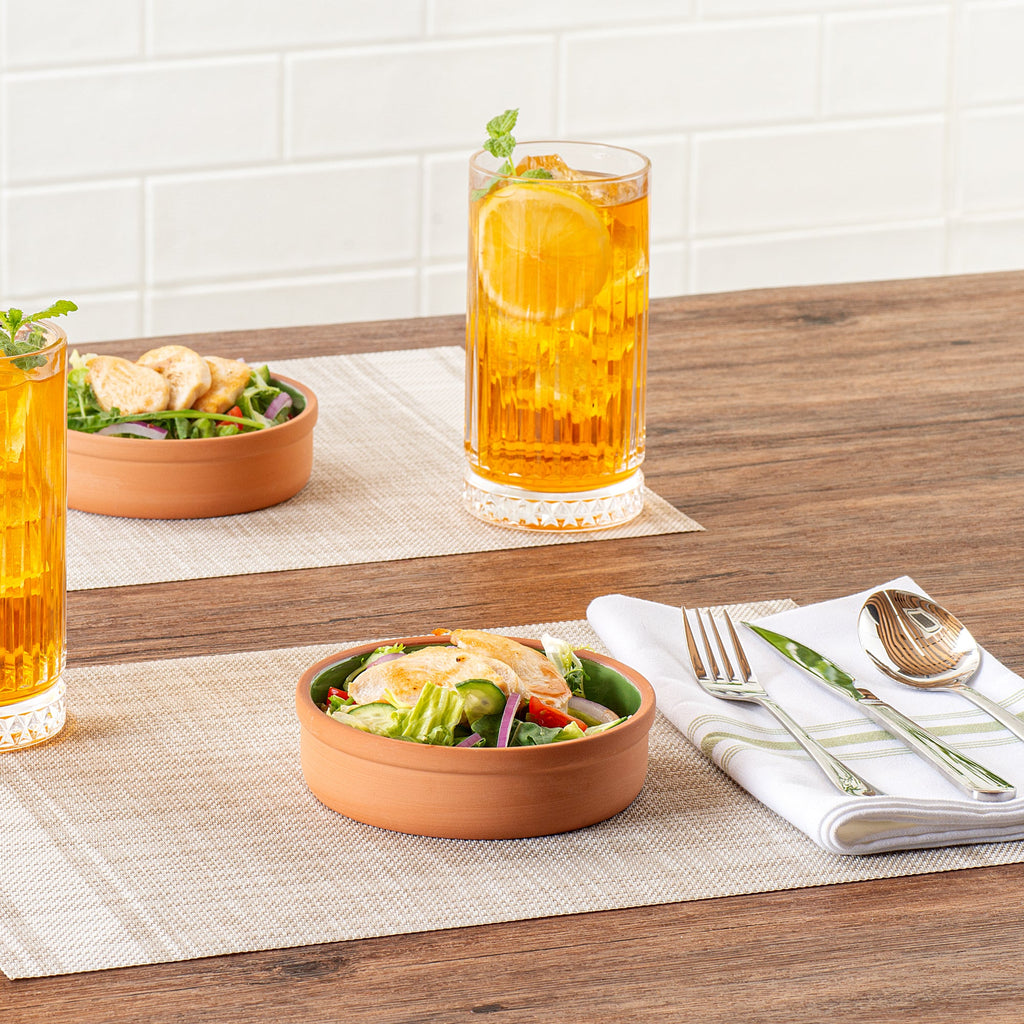 Terra Tek 9 oz Terracotta Cazuela Bowl - Green Glazed Interior, Oven-Safe, Microwave-Safe - 5'' x 5'' x 1 1/4'' - 2 count box