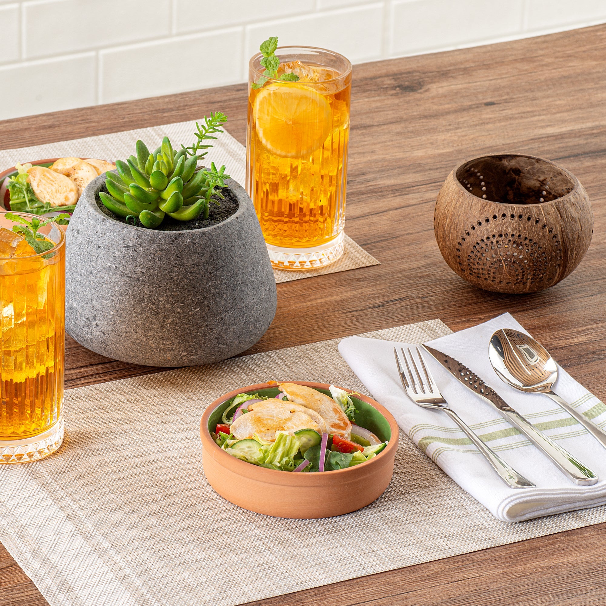 Terra Tek 9 oz Terracotta Cazuela Bowl - Green Glazed Interior, Oven-Safe, Microwave-Safe - 5'' x 5'' x 1 1/4'' - 2 count box