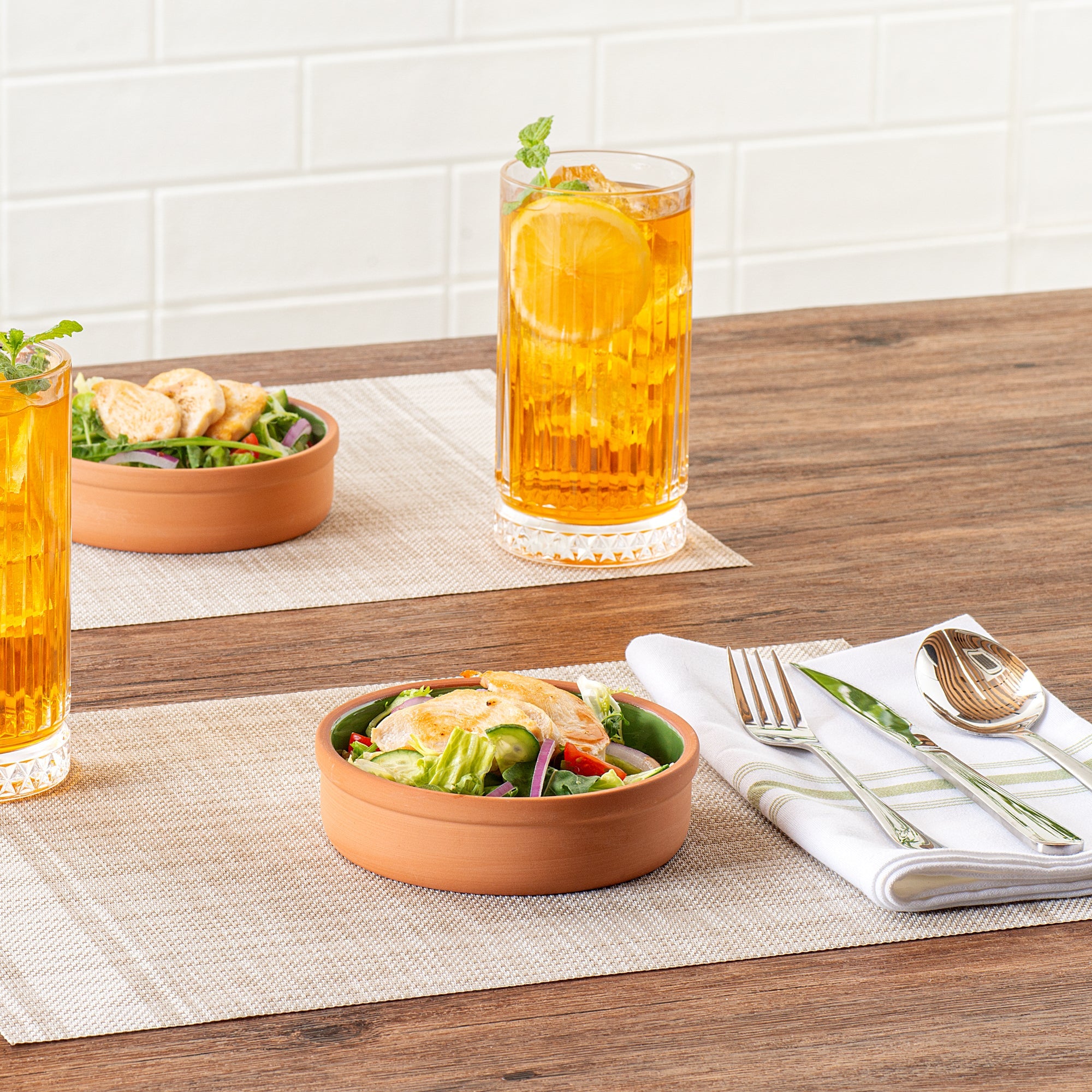 Terra Tek 9 oz Terracotta Cazuela Bowl - Green Glazed Interior, Oven-Safe, Microwave-Safe - 5'' x 5'' x 1 1/4'' - 10 count box