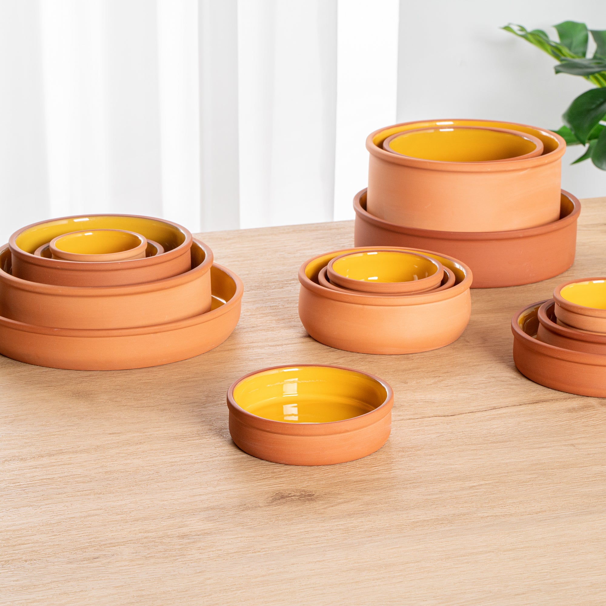 Terra Tek 9 oz Terracotta Cazuela Bowl - Yellow Glazed Interior, Oven-Safe, Microwave-Safe - 5'' x 5'' x 1 1/4'' - 2 count box