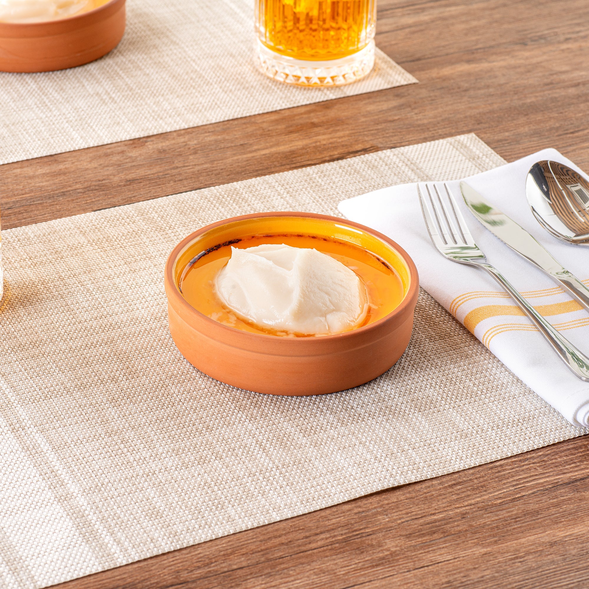 Terra Tek 9 oz Terracotta Cazuela Bowl - Yellow Glazed Interior, Oven-Safe, Microwave-Safe - 5'' x 5'' x 1 1/4'' - 10 count box