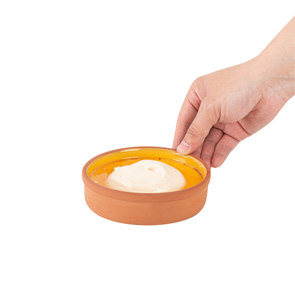 Terra Tek 9 oz Terracotta Cazuela Bowl - Yellow Glazed Interior, Oven-Safe, Microwave-Safe - 5'' x 5'' x 1 1/4'' - 10 count box