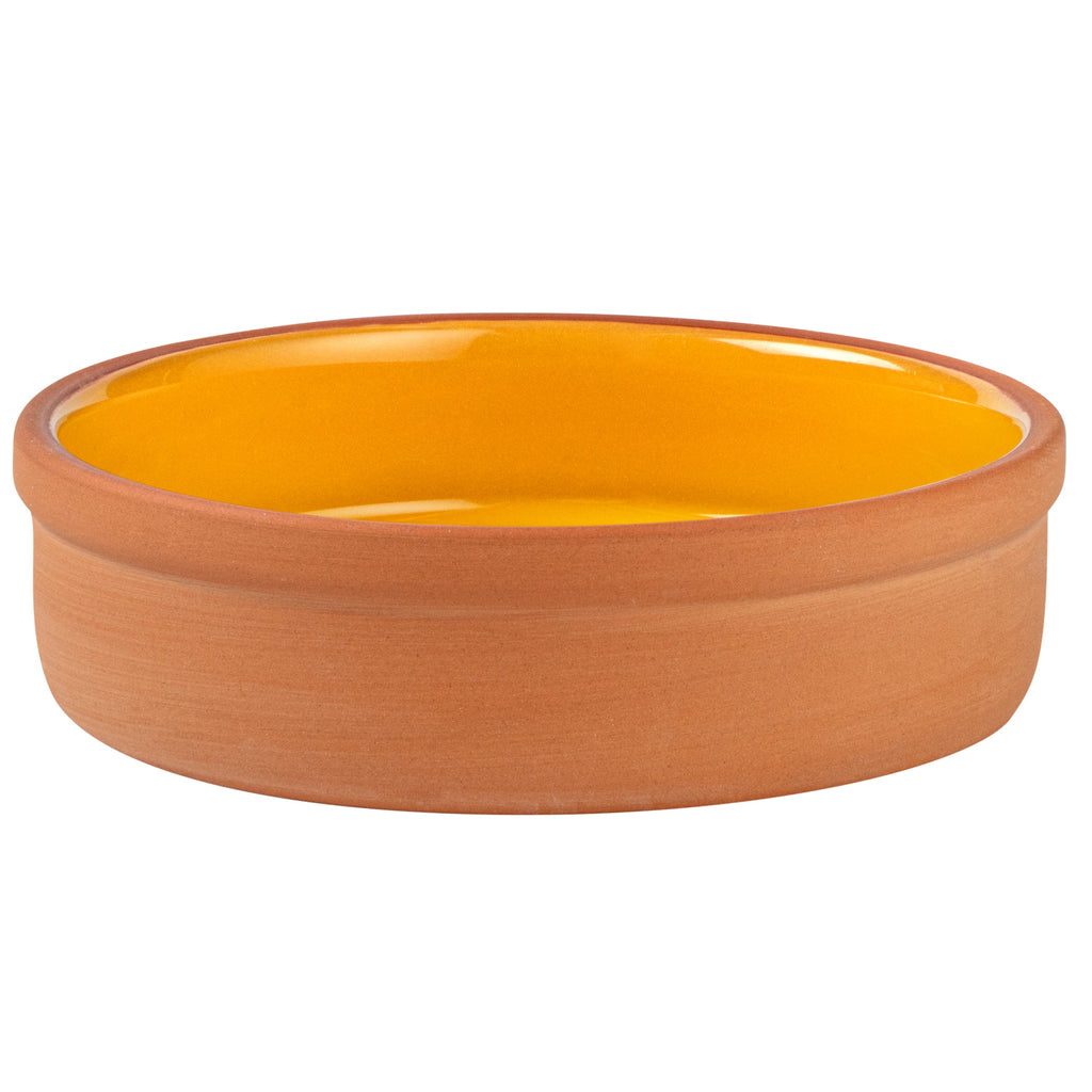 Terra Tek 9 oz Terracotta Cazuela Bowl - Yellow Glazed Interior, Oven-Safe, Microwave-Safe - 5'' x 5'' x 1 1/4'' - 10 count box