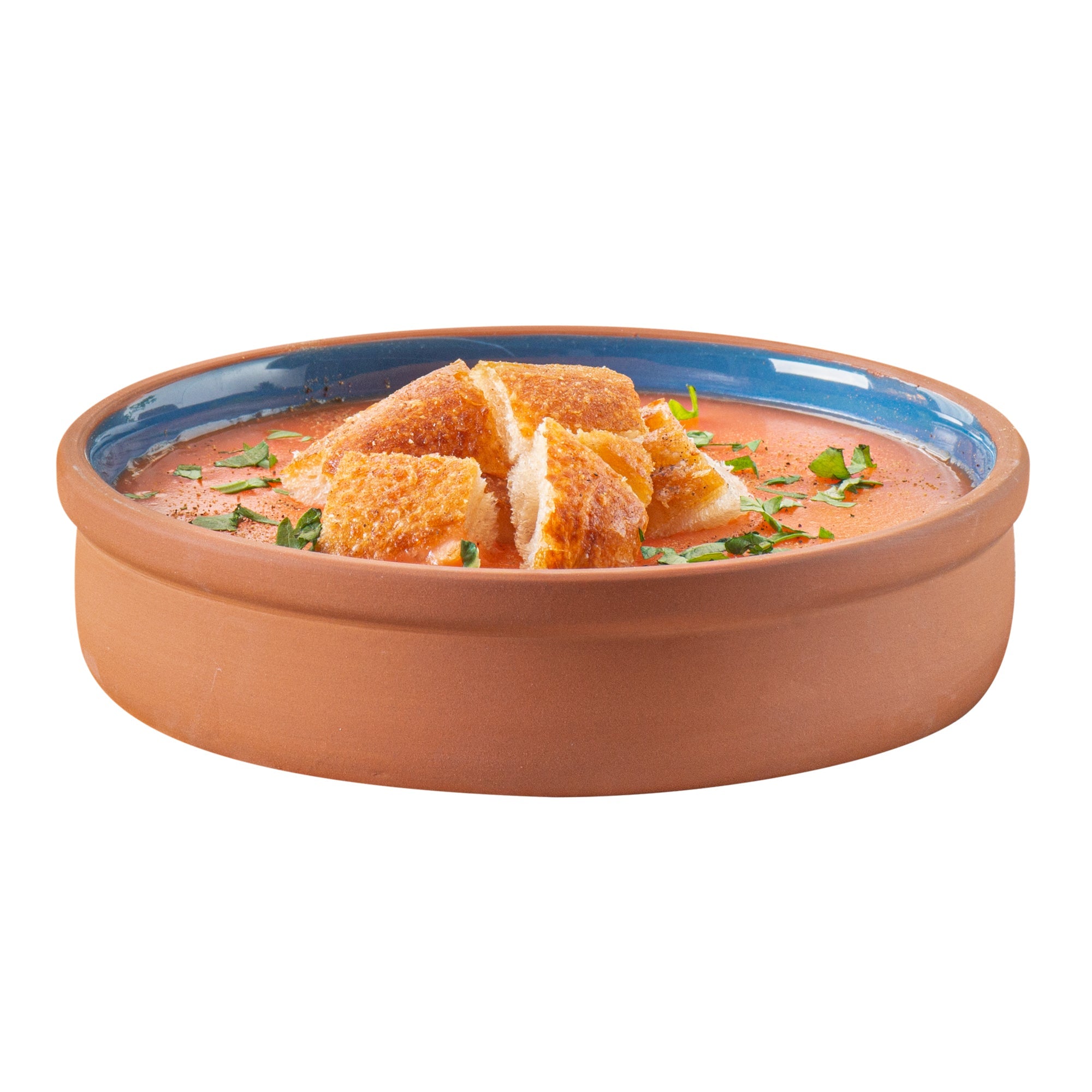 Terra Tek 15 oz Terracotta Cazuela Bowl - Blue Glazed Interior, Oven-Safe, Microwave-Safe - 6 1/4" x 6 1/4" x 1 1/2" - 10 count box