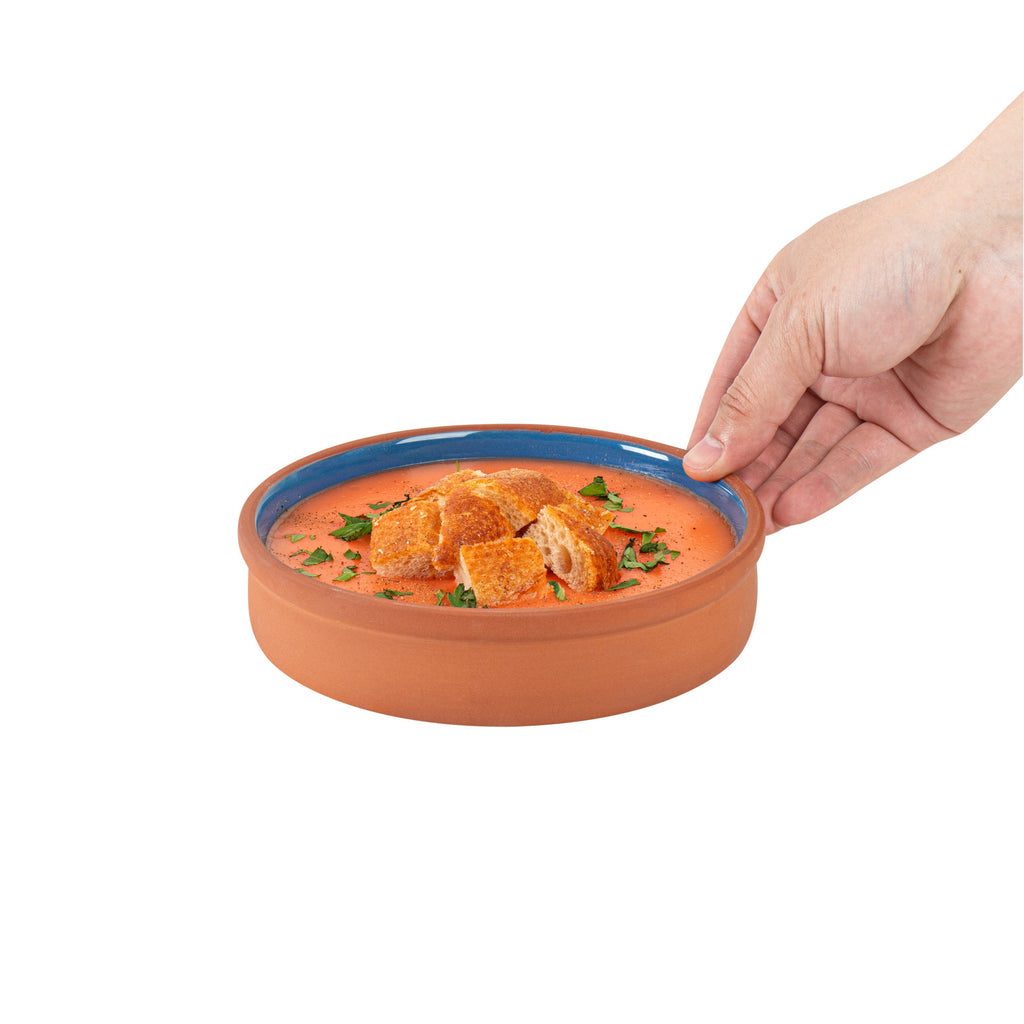 Terra Tek 15 oz Terracotta Cazuela Bowl - Blue Glazed Interior, Oven-Safe, Microwave-Safe - 6 1/4" x 6 1/4" x 1 1/2" - 10 count box