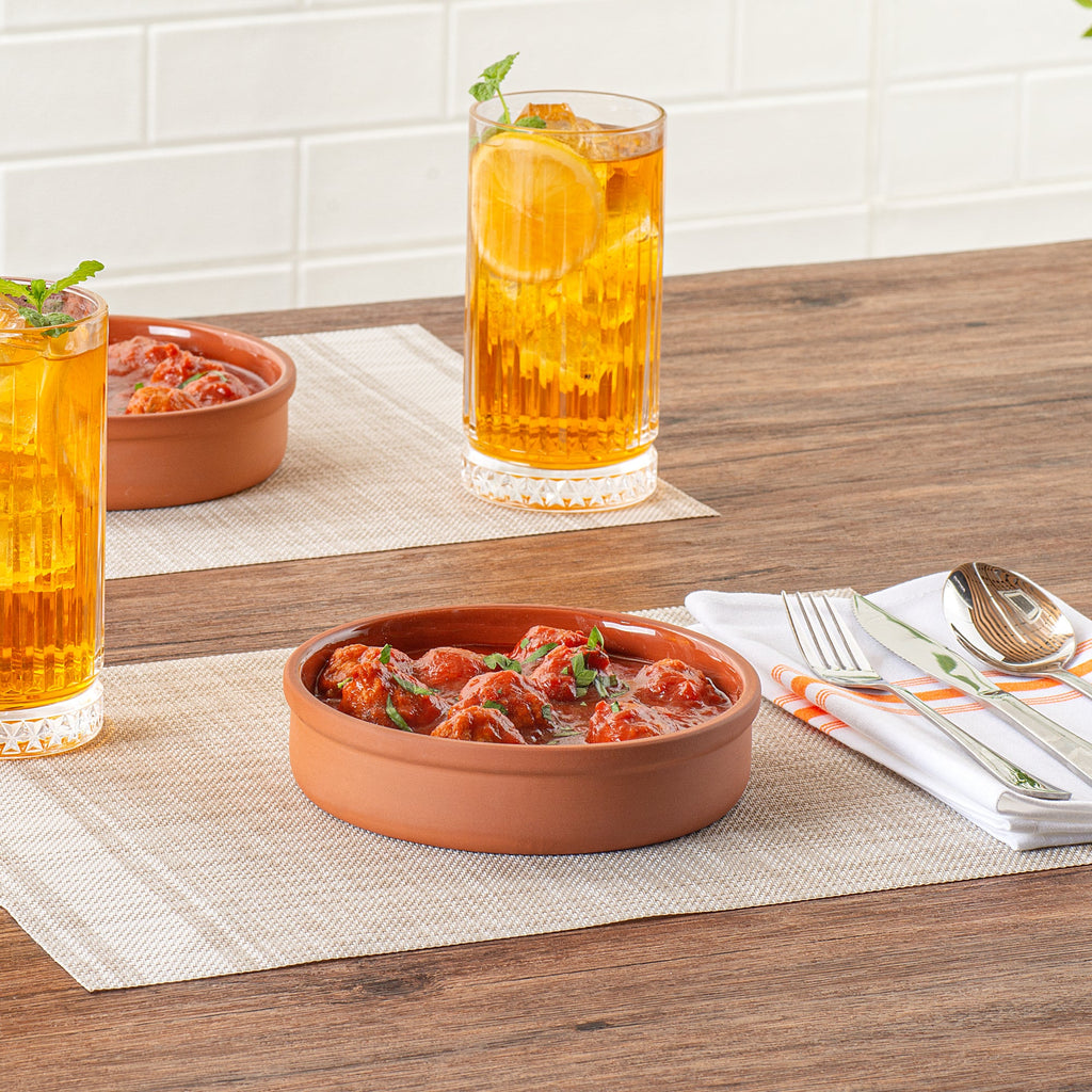 Terra Tek 15 oz Terracotta Cazuela Bowl - Brown Glazed Interior, Oven-Safe, Microwave-Safe - 6 1/4" x 6 1/4" x 1 1/2" - 2 count box