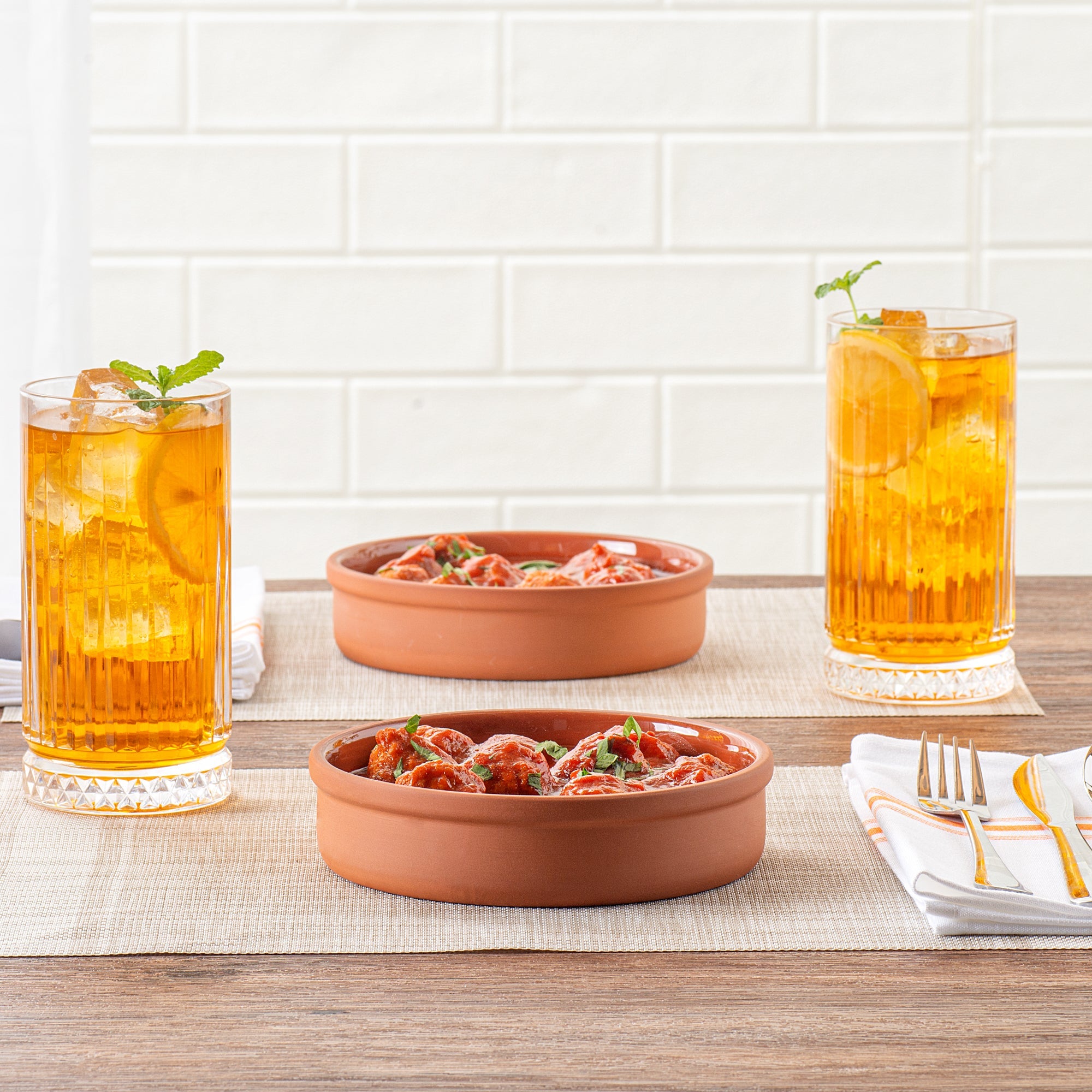 Terra Tek 15 oz Terracotta Cazuela Bowl - Brown Glazed Interior, Oven-Safe, Microwave-Safe - 6 1/4" x 6 1/4" x 1 1/2" - 2 count box