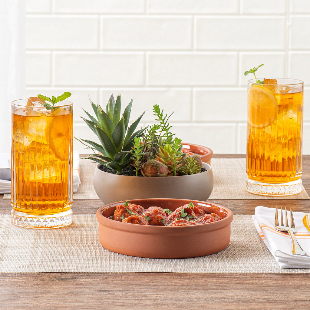 Terra Tek 15 oz Terracotta Cazuela Bowl - Brown Glazed Interior, Oven-Safe, Microwave-Safe - 6 1/4" x 6 1/4" x 1 1/2" - 10 count box