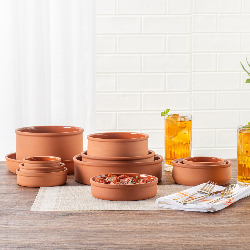Terra Tek 15 oz Terracotta Cazuela Bowl - Brown Glazed Interior, Oven-Safe, Microwave-Safe - 6 1/4" x 6 1/4" x 1 1/2" - 10 count box