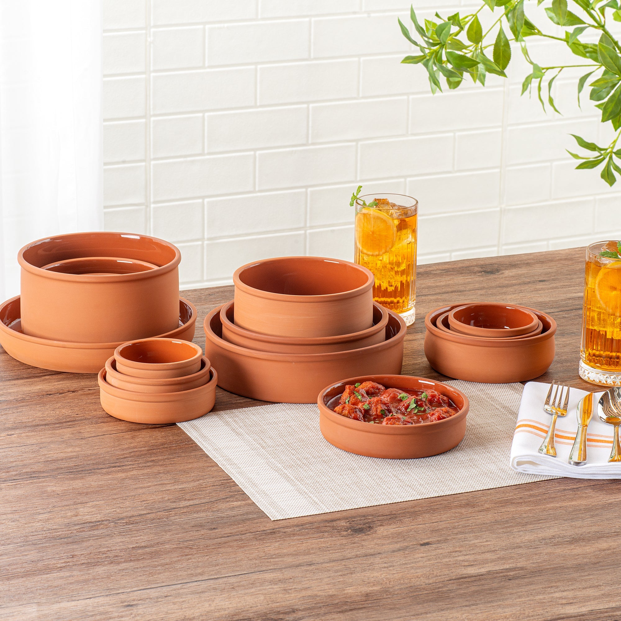 Terra Tek 15 oz Terracotta Cazuela Bowl - Brown Glazed Interior, Oven-Safe, Microwave-Safe - 6 1/4" x 6 1/4" x 1 1/2" - 10 count box