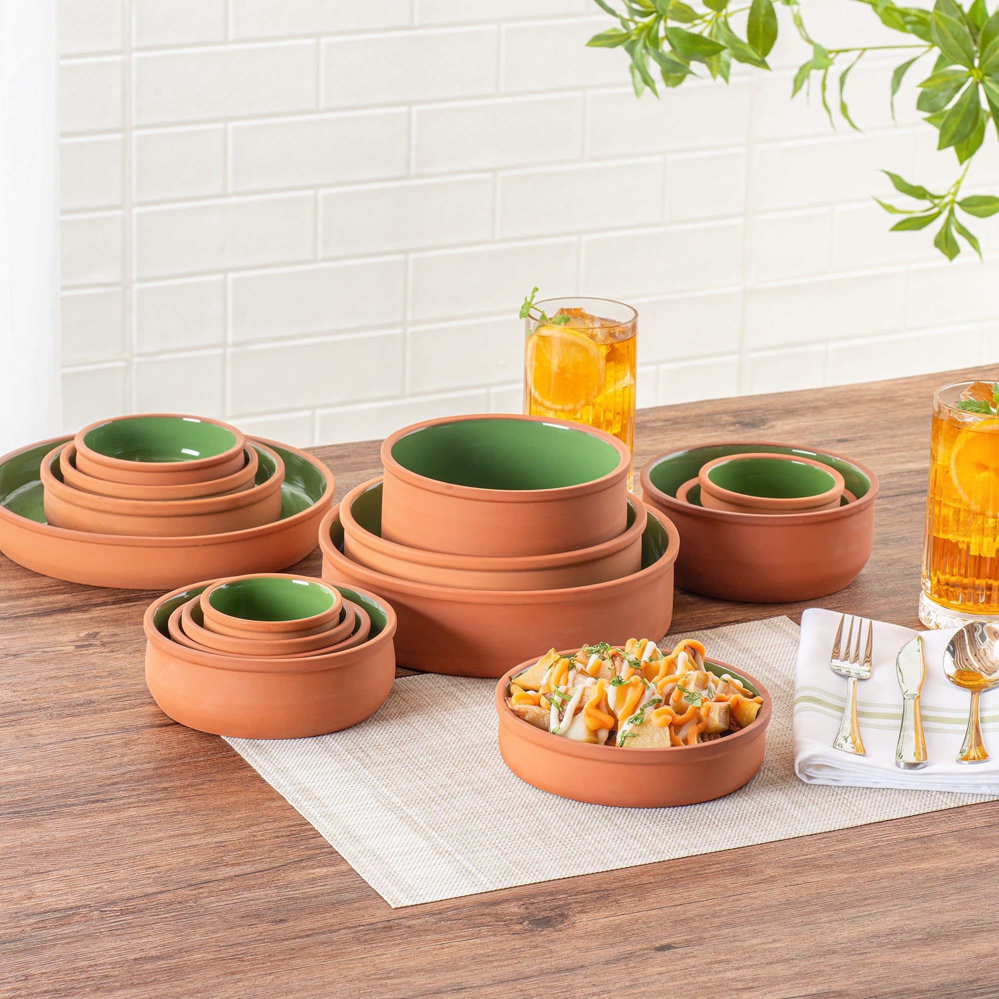 Terra Tek 15 oz Terracotta Cazuela Bowl - Green Glazed Interior, Oven-Safe, Microwave-Safe - 6 1/4" x 6 1/4" x 1 1/2" - 2 count box