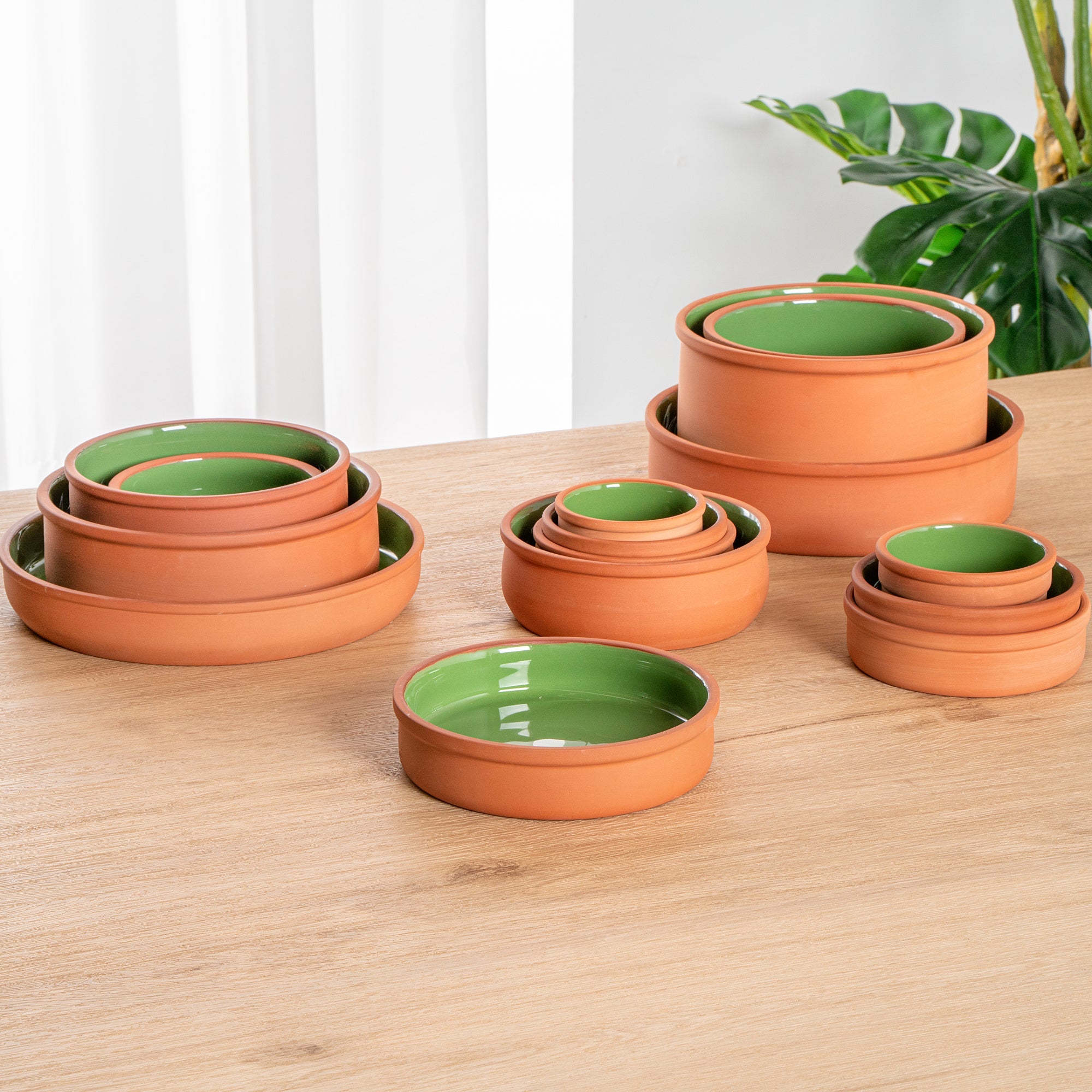 Terra Tek 15 oz Terracotta Cazuela Bowl - Green Glazed Interior, Oven-Safe, Microwave-Safe - 6 1/4" x 6 1/4" x 1 1/2" - 10 count box
