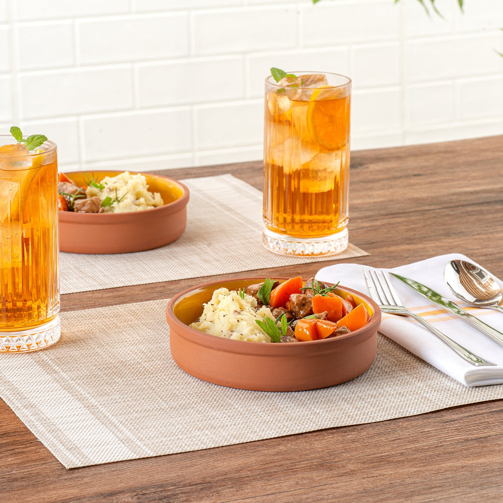 Terra Tek 15 oz Terracotta Cazuela Bowl - Yellow Glazed Interior, Oven-Safe, Microwave-Safe - 6 1/4" x 6 1/4" x 1 1/2" - 2 count box