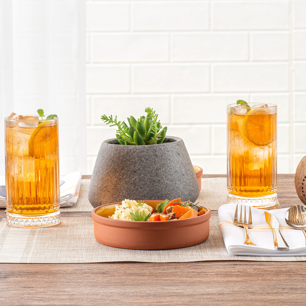 Terra Tek 15 oz Terracotta Cazuela Bowl - Yellow Glazed Interior, Oven-Safe, Microwave-Safe - 6 1/4" x 6 1/4" x 1 1/2" - 2 count box